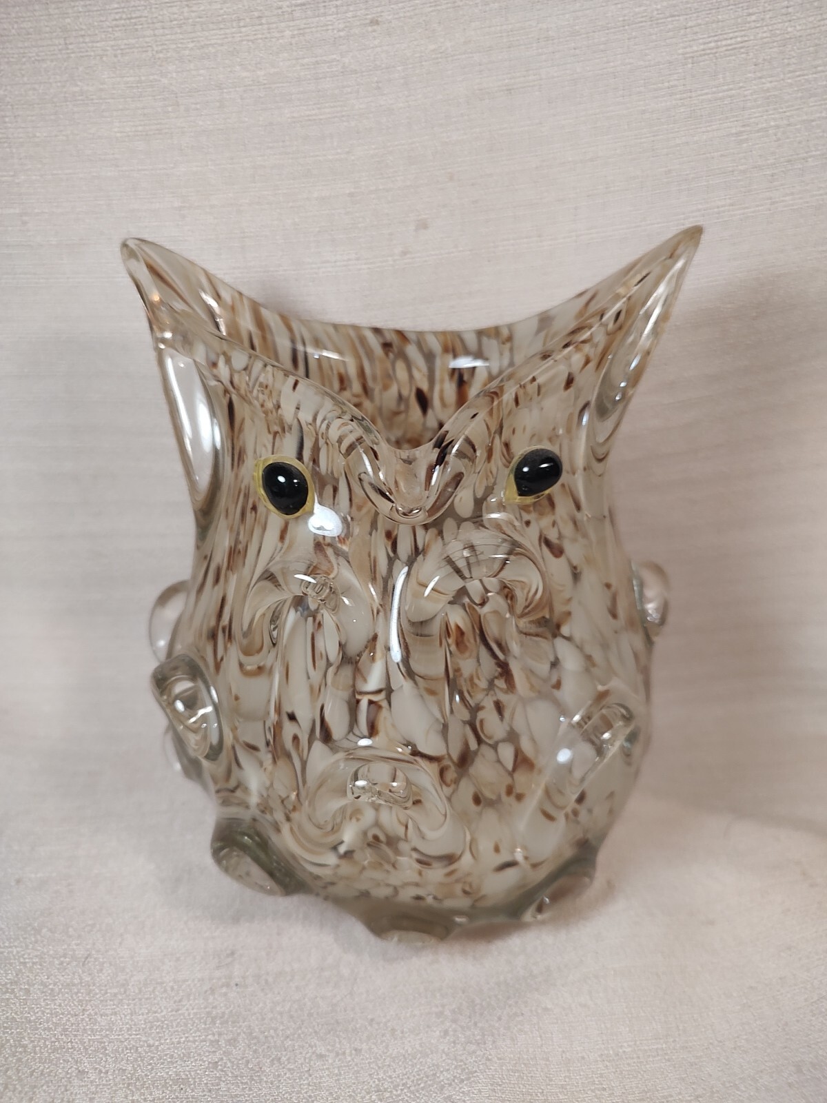 Vintage Art Glass Vase Speckled Owl Multi-Color 3lb 10.5oz 7″ Tall