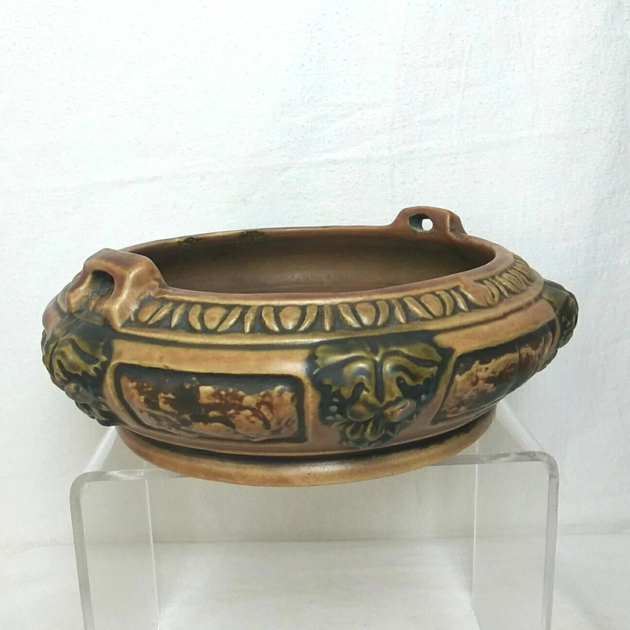 Roseville Pottery Florentine Jardiniere Brown 8″ Planter Pot Vintage *Flaw