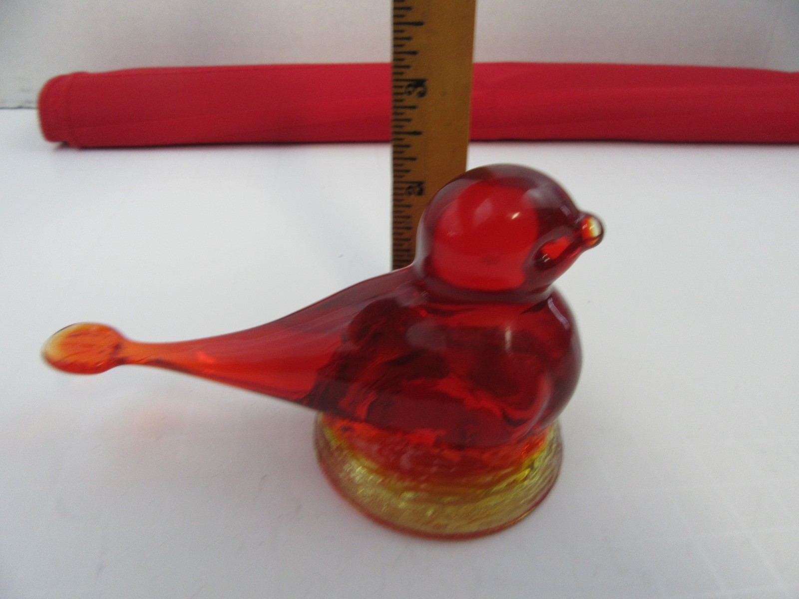 216. Vintage Kanawha Amberina Glass Bird Figurine 5″ Red and Gold Color