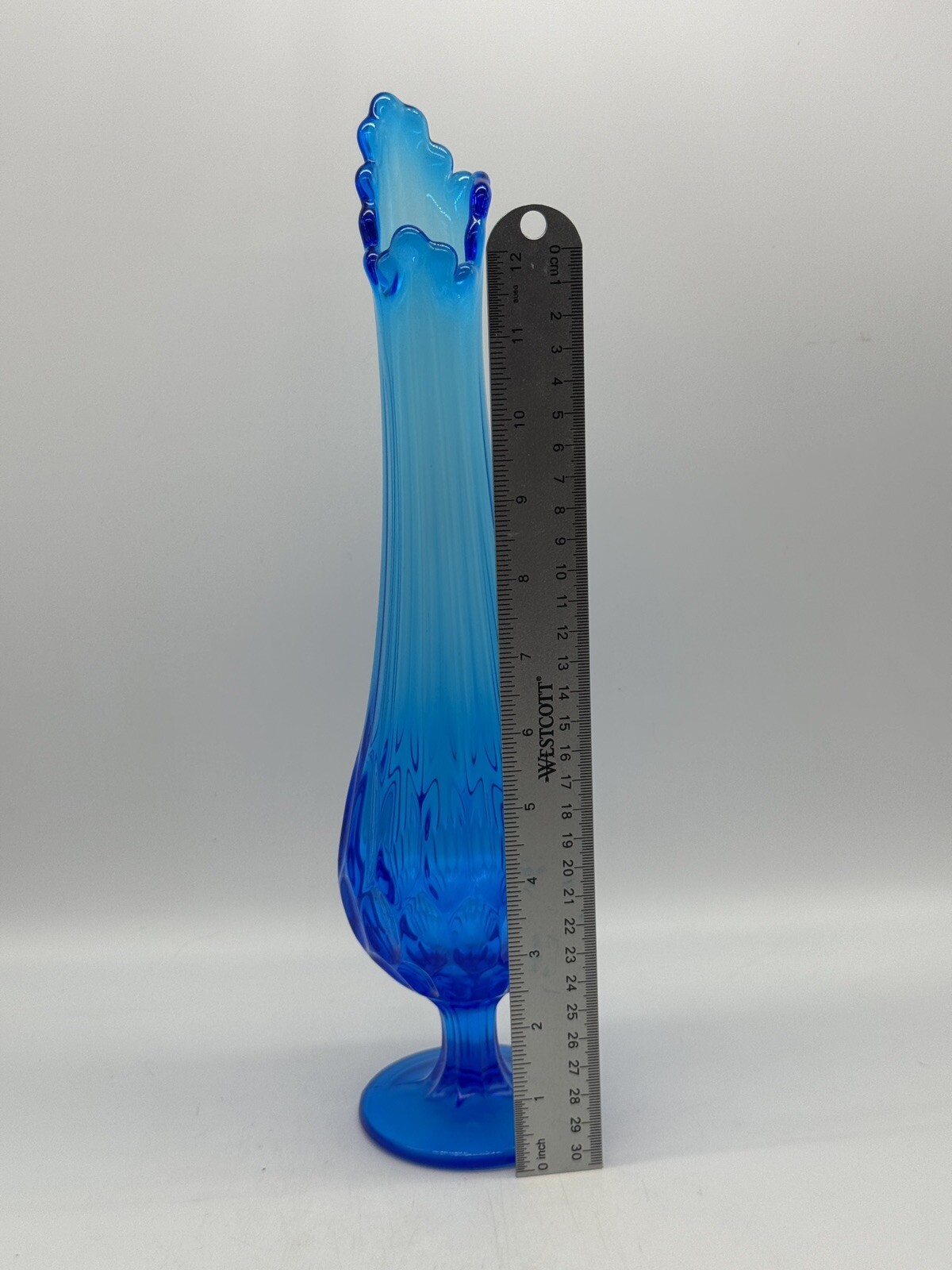 MCM Fenton Sapphire Blue Swung Thumbprint Vase 14”