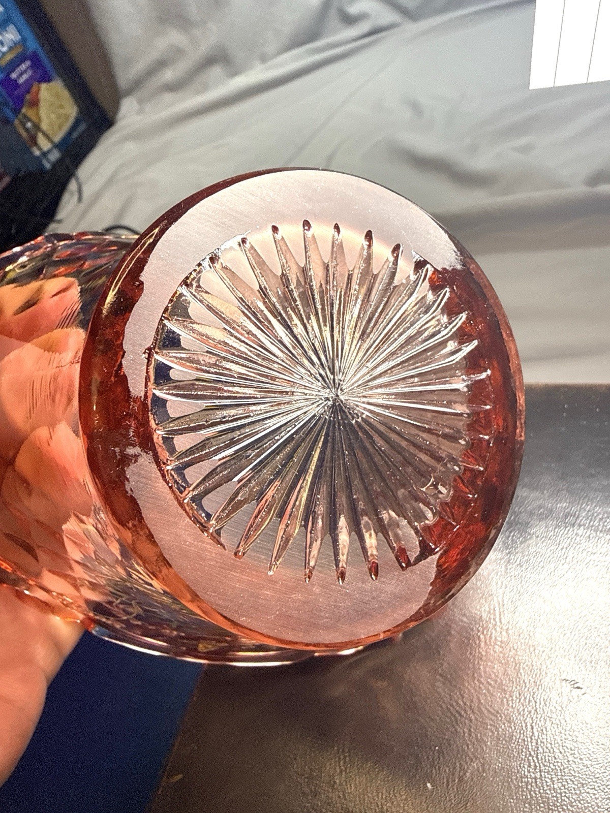 Vintage 1980’s Fenton Pink Diamond Glass Basket Hand Painted Butterfly Floral
