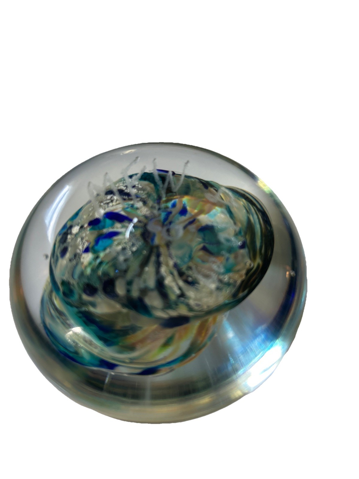 Vintage Art Glass Cobalt Blue Swirl Paperweight Artist Signed MFW