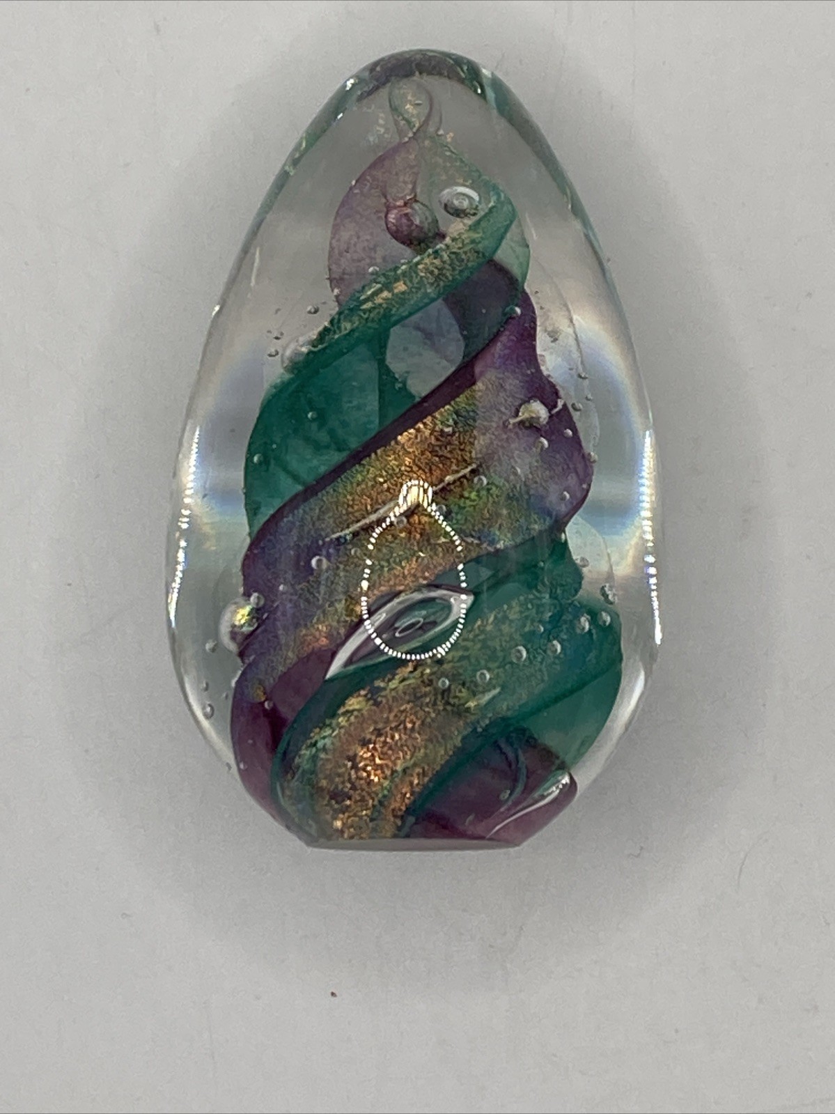 Black Sheep Glass Dichroic Iridescent Swirl Egg Paperweight Signed BSG 2001