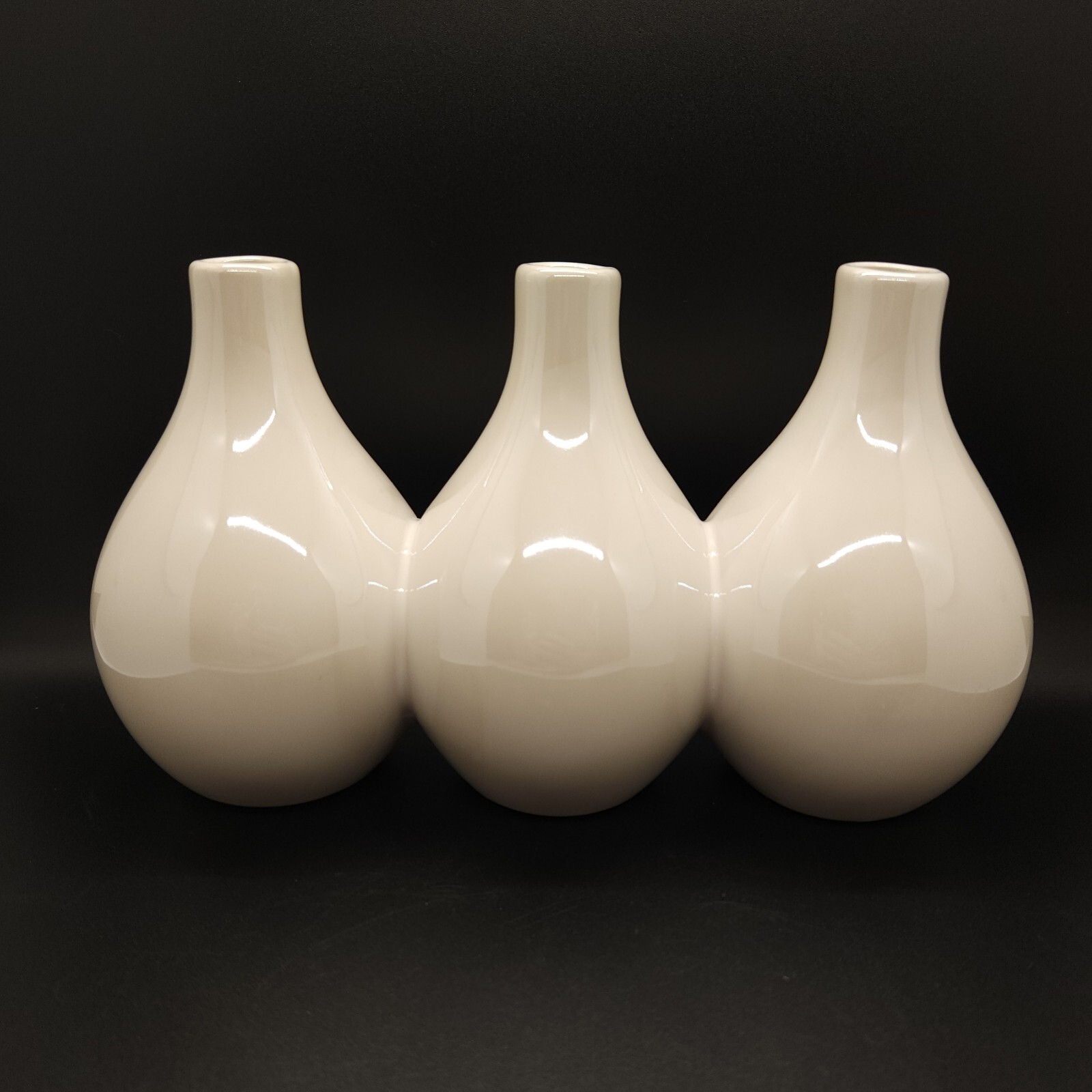 Torre & Tagus White Ceramic Triple Bud Vase Three Connected Vases