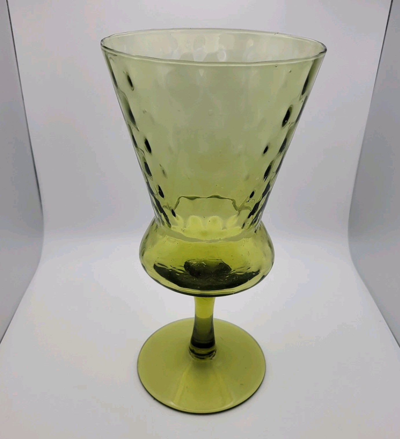 Vintage Empoli Avocado Green Glass Vase Candle Holder Footed MCM