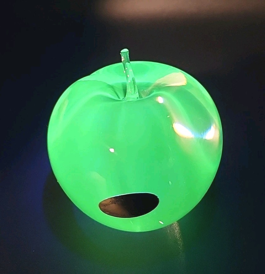 Vintage Wedgewood Apple Glow Green Glass Paperweight 3in England Clear MCM