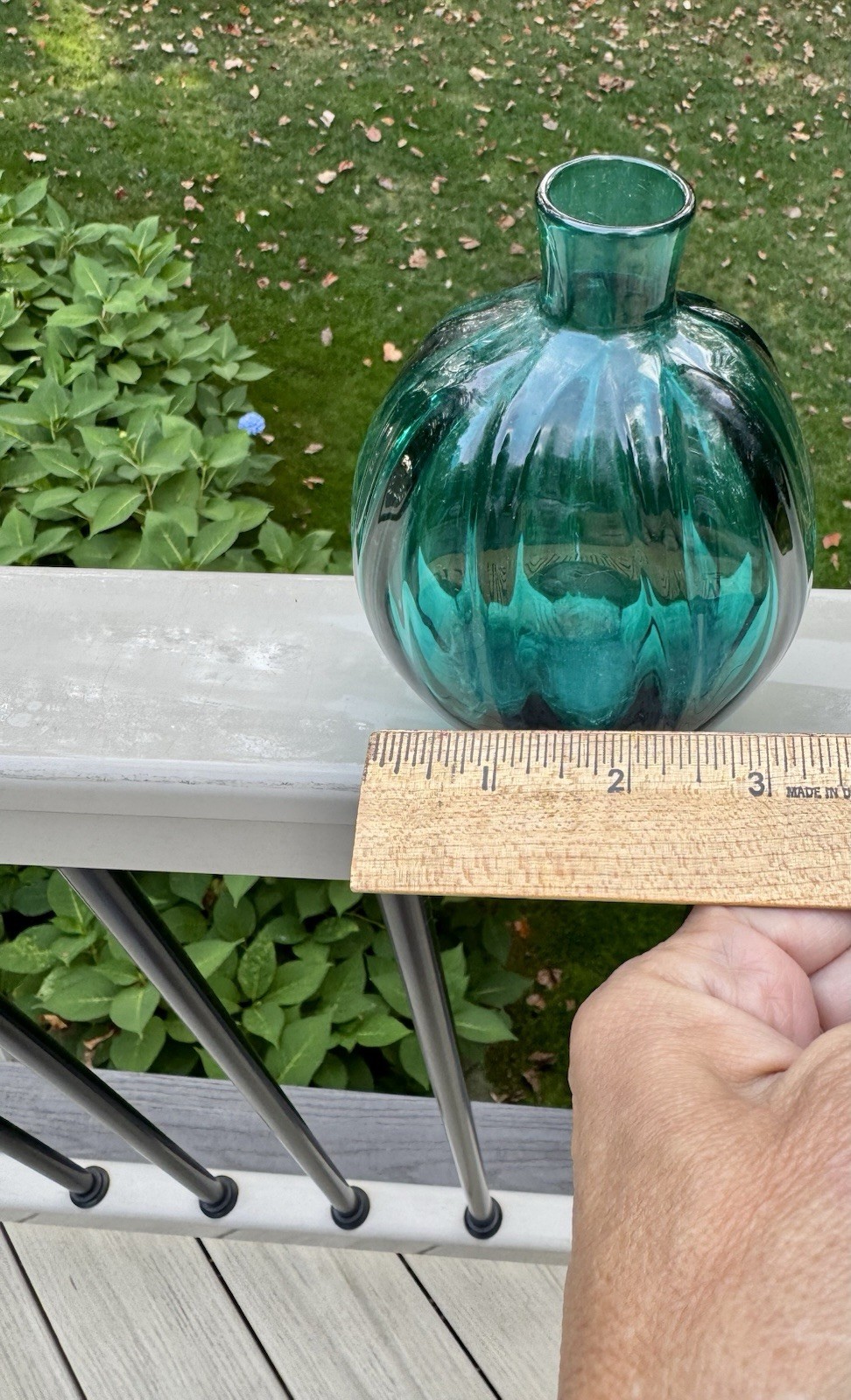 Museum Of Modern Art Hand Blown Ribbed Aqua Green Glass Flask Vase 5.5”