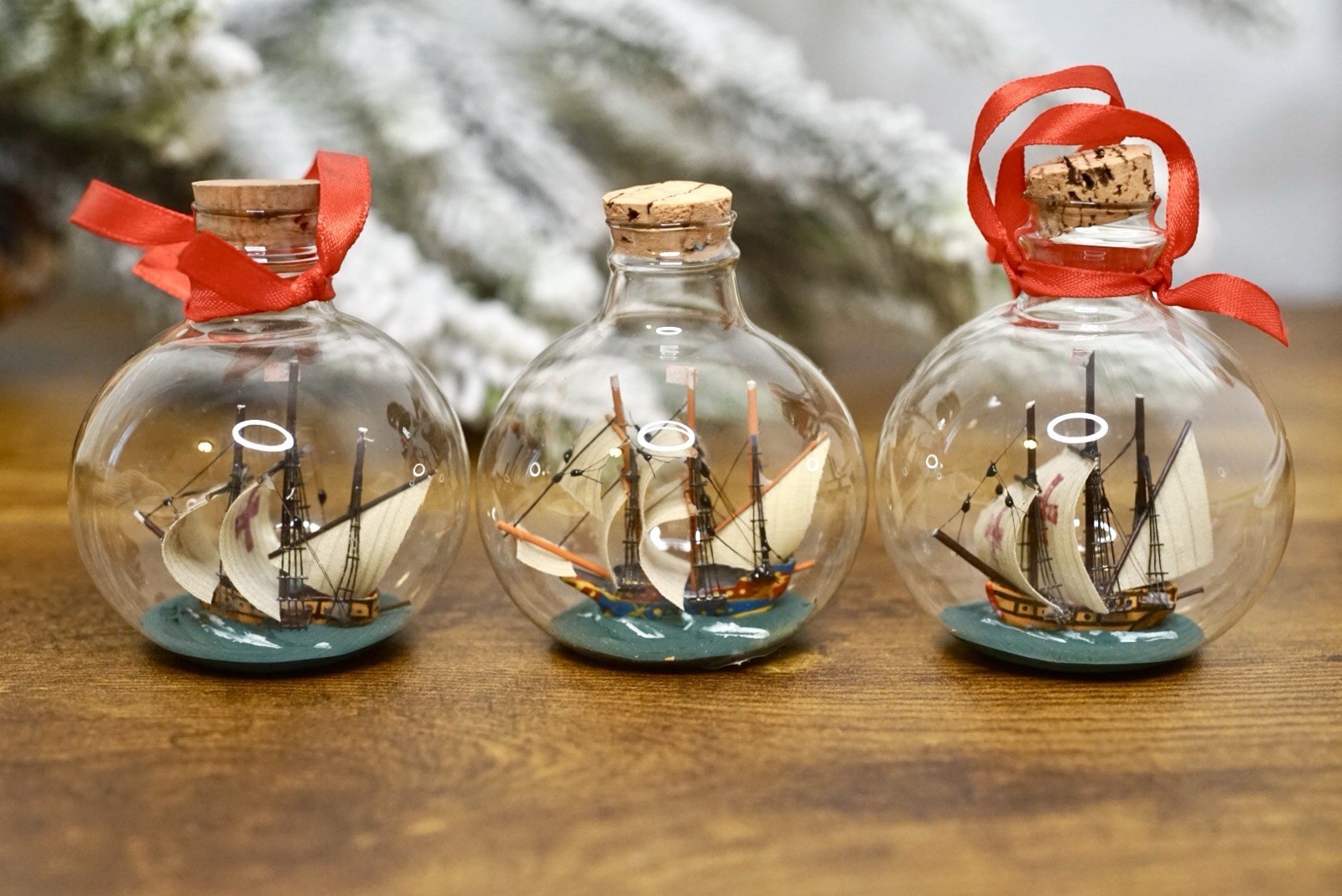 3 Vintage Cup Racer Ornaments Glass Authentic Models Sailing Ship Nautical 2.5”