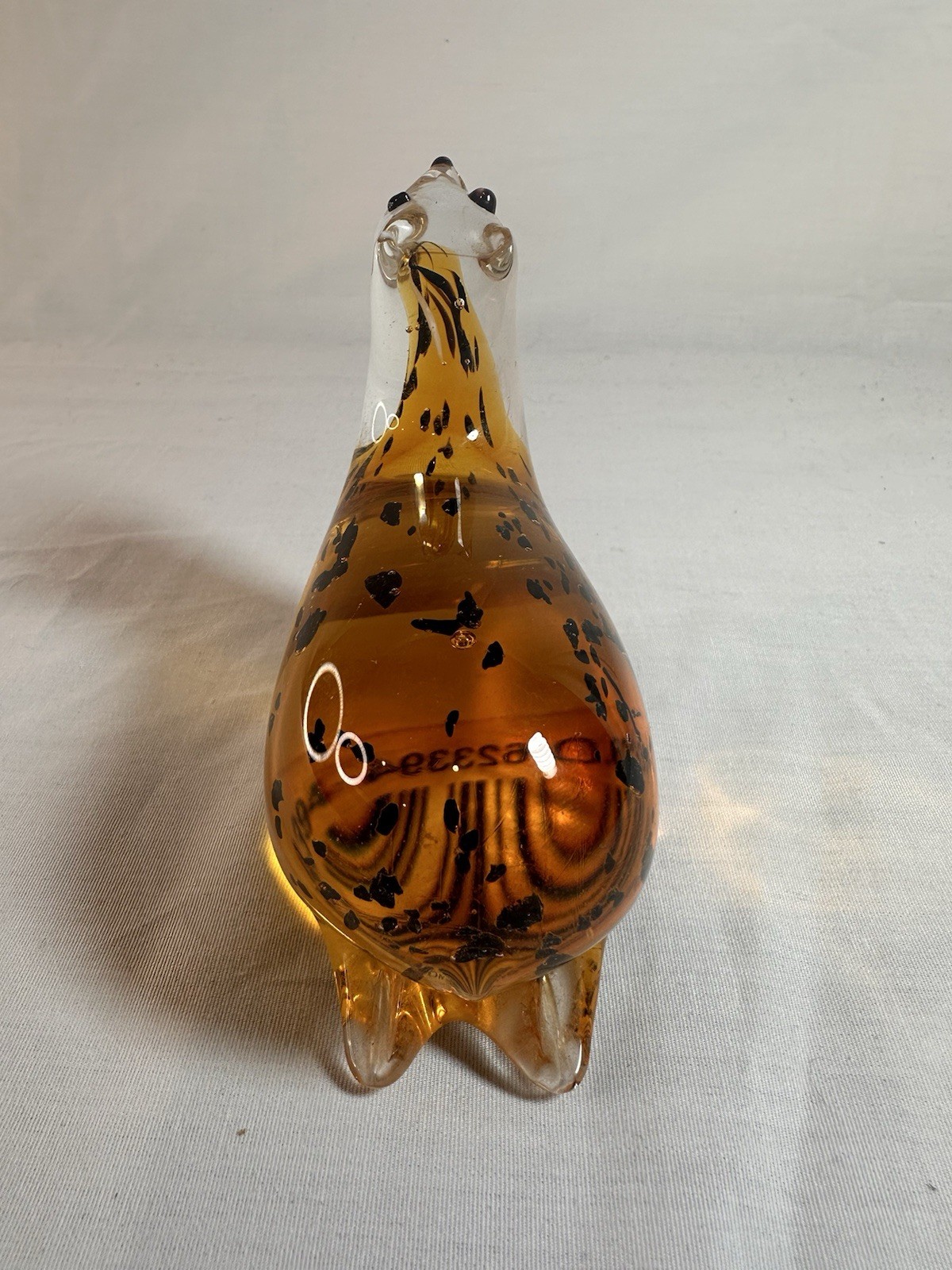 Vintage Seal Paperweight Glass Amber with Brown Inlay Design Murano Style