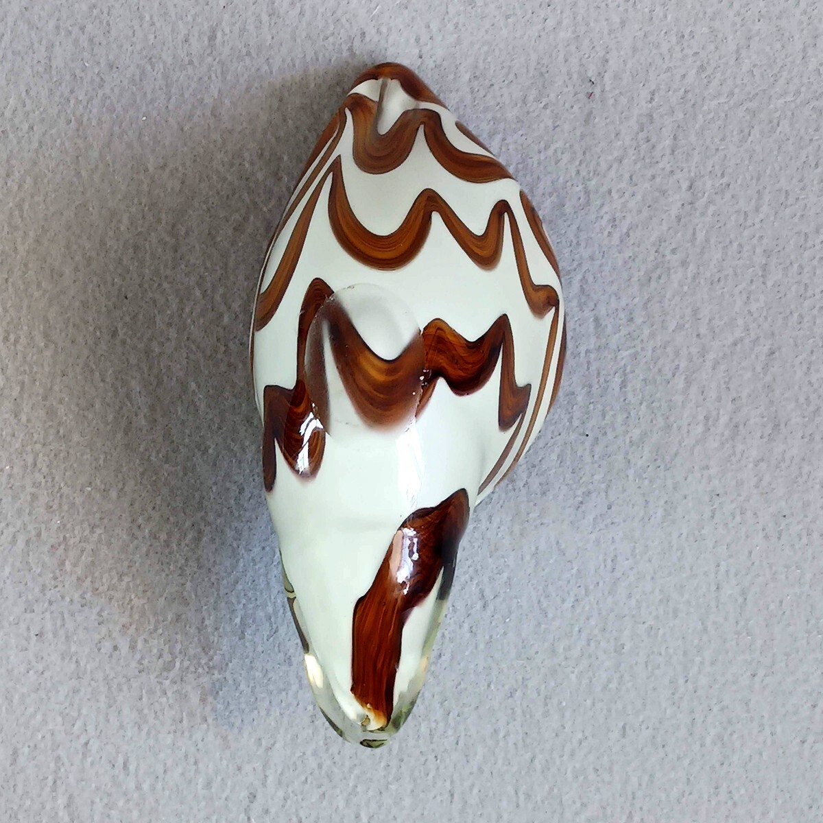 Vintage Murano Style Art Glass Shell White Brown & Yellow Paperweight 7-1/2″ x 4