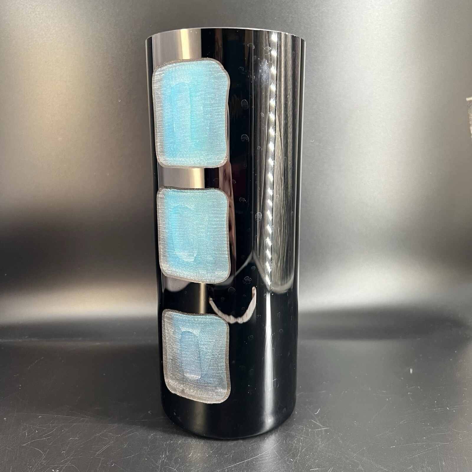 Artisan Hand Blown Art Glass Cylinder Vase Stained Glass Window Panels Black