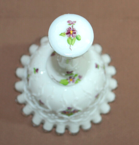 Fenton Silver Crest Bell Violets In The Snow Hand-Painted, Signed Vintage T1677