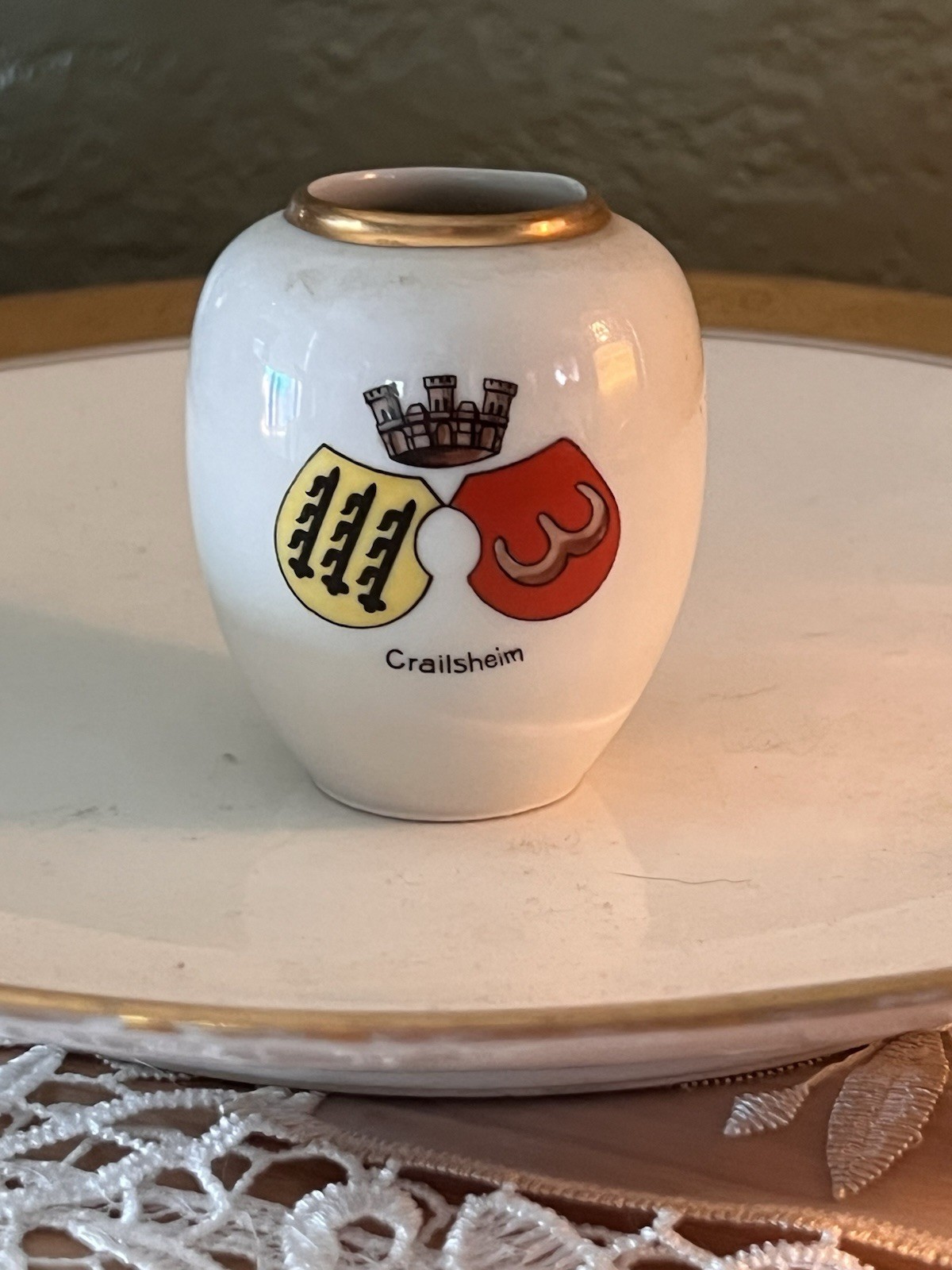 Vintage Bavaria Porcelain Miniature Vase Crailsheim Germany Gold Trim