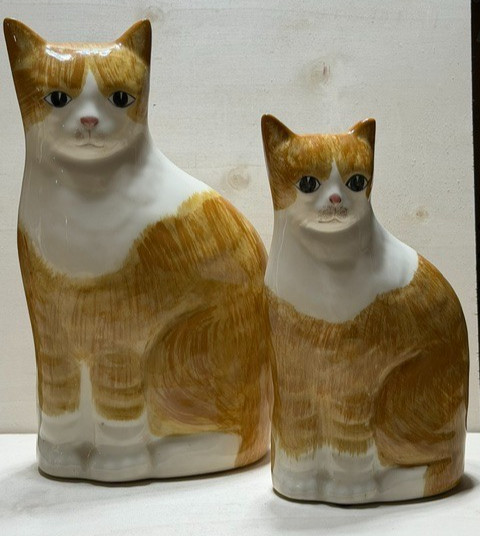 Pair of Vintage Ceramic Orange Tabby Cat 10” and 8″ Figurines N.S. Gustin Co