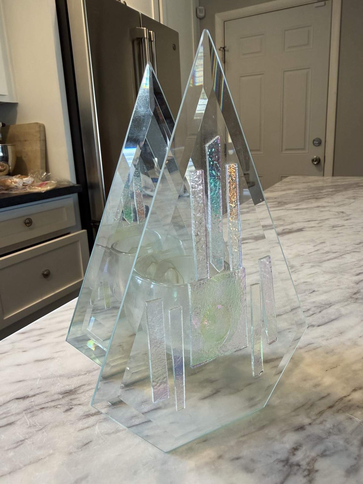 Postmodern Art Glass Sculptural Votive Holder Signed 1997 Memphis Style