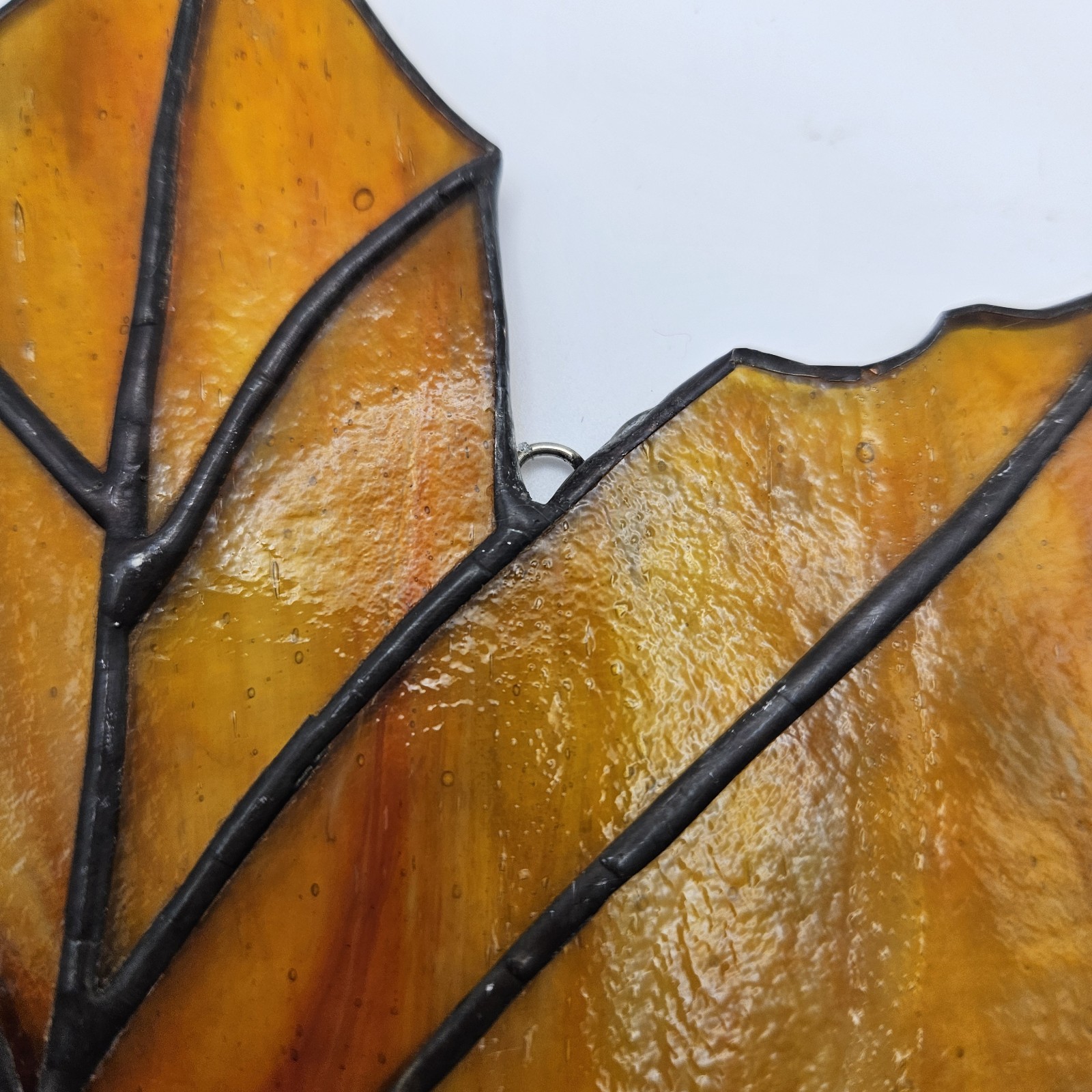Hand-Crafted Stained Glass Art Glass Gold/Orange Maple Leaf with Hanging Loop 6”