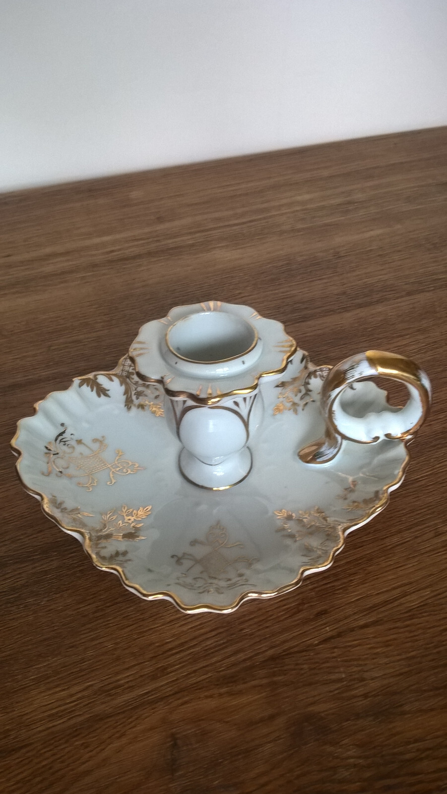 Andrea By Sadek ? Chamberstick 5″ White & Gold Tone Porcelain For Taper Candle