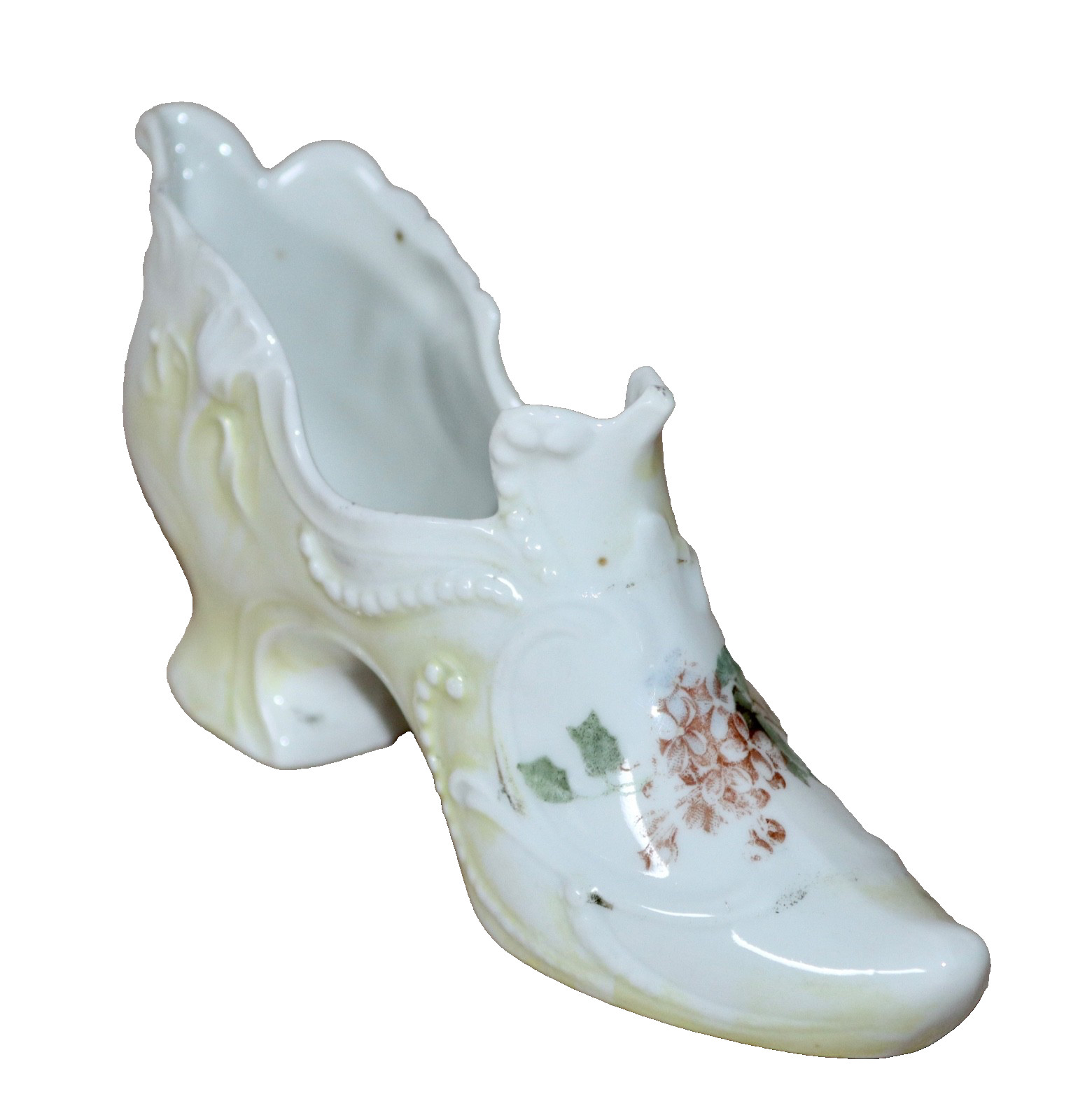 Porcelain Victorian Slipper ~ Yellow & White Floral Design