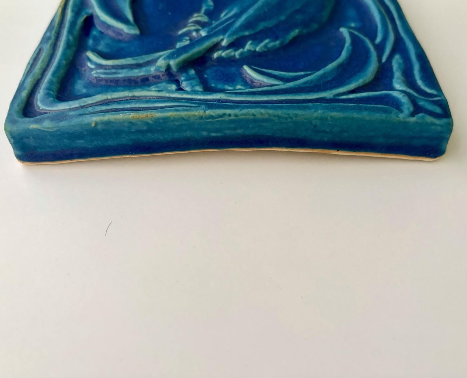 1989 Pewabic Pottery Detroit Parrot Bird Vintage Blue Glaze 6×6 Large Art Tile