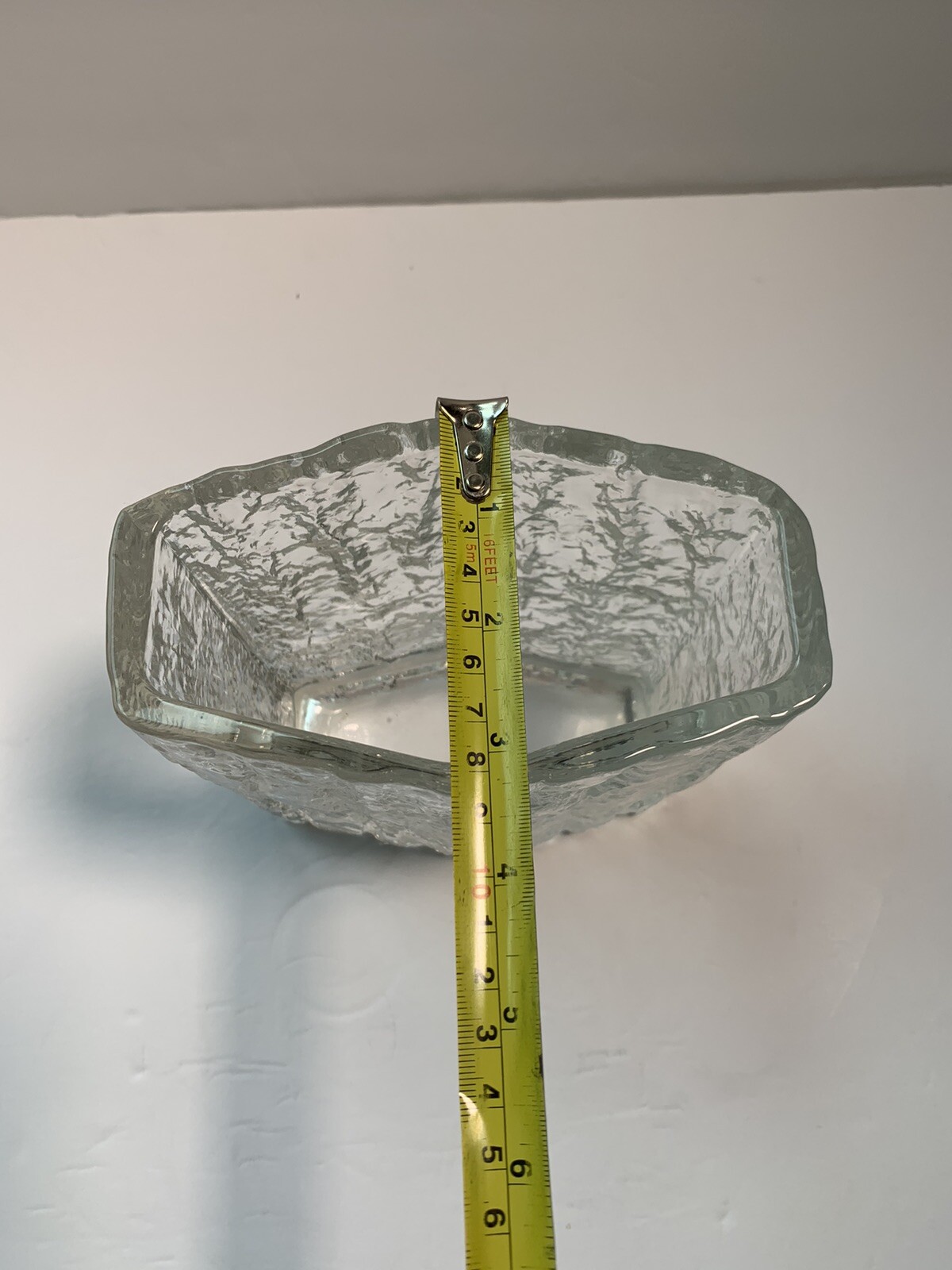 Hoya Crystal Frost Fire Ice Glass Vase Textured Clear Japan Vintage MCM Modern