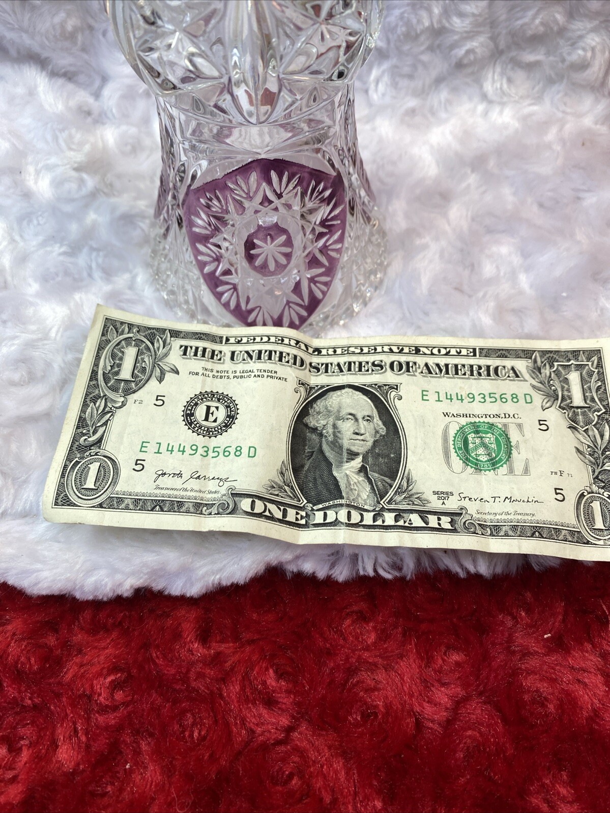 Vintage Anne Hutte German Purple and Clear Lead Crystal Etched Snowflake Vase