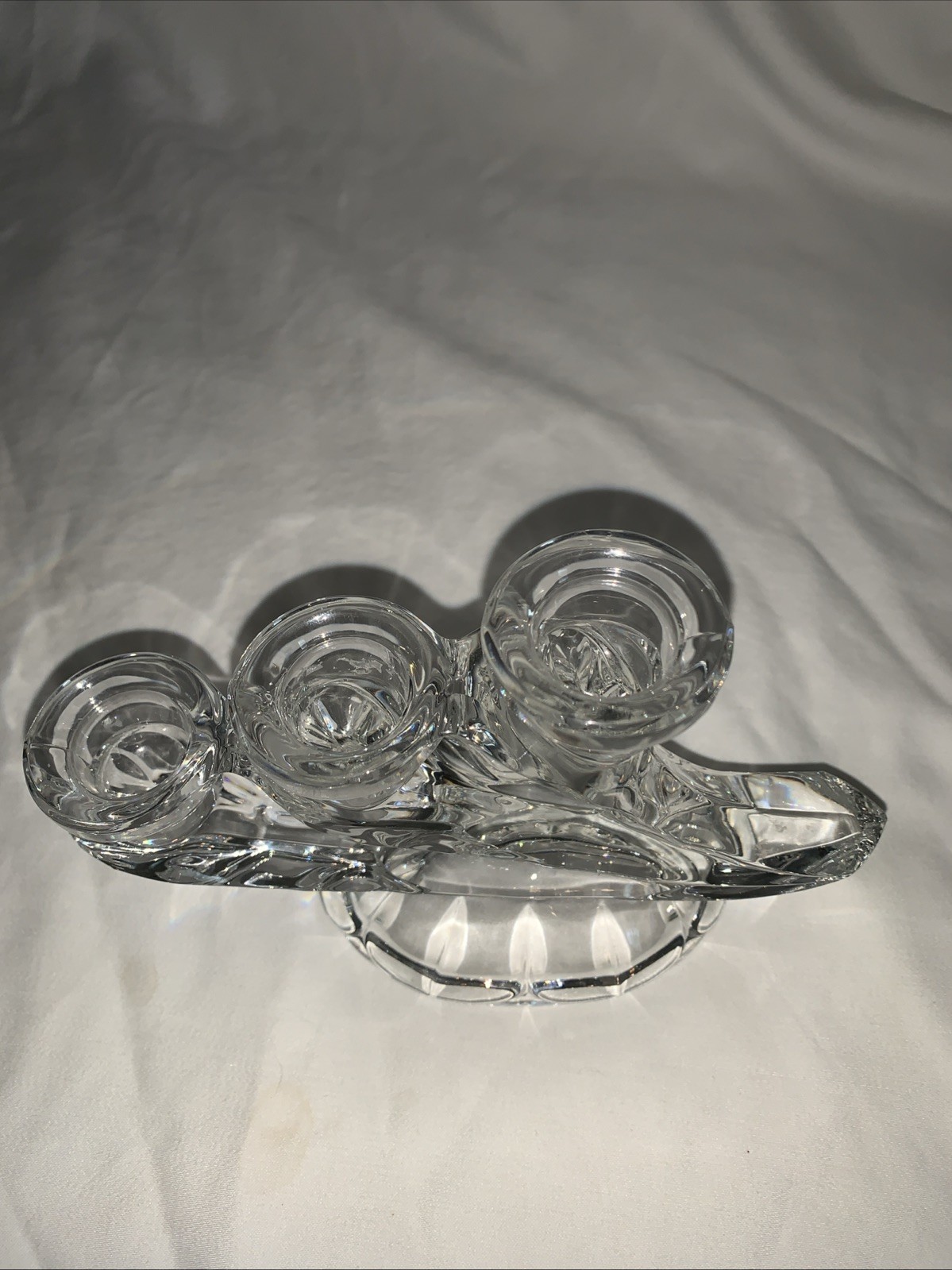 Three Arms Fostoria Crystal Triple Candle Holder 7 1/4″ Long 5 1/4 ” Tall