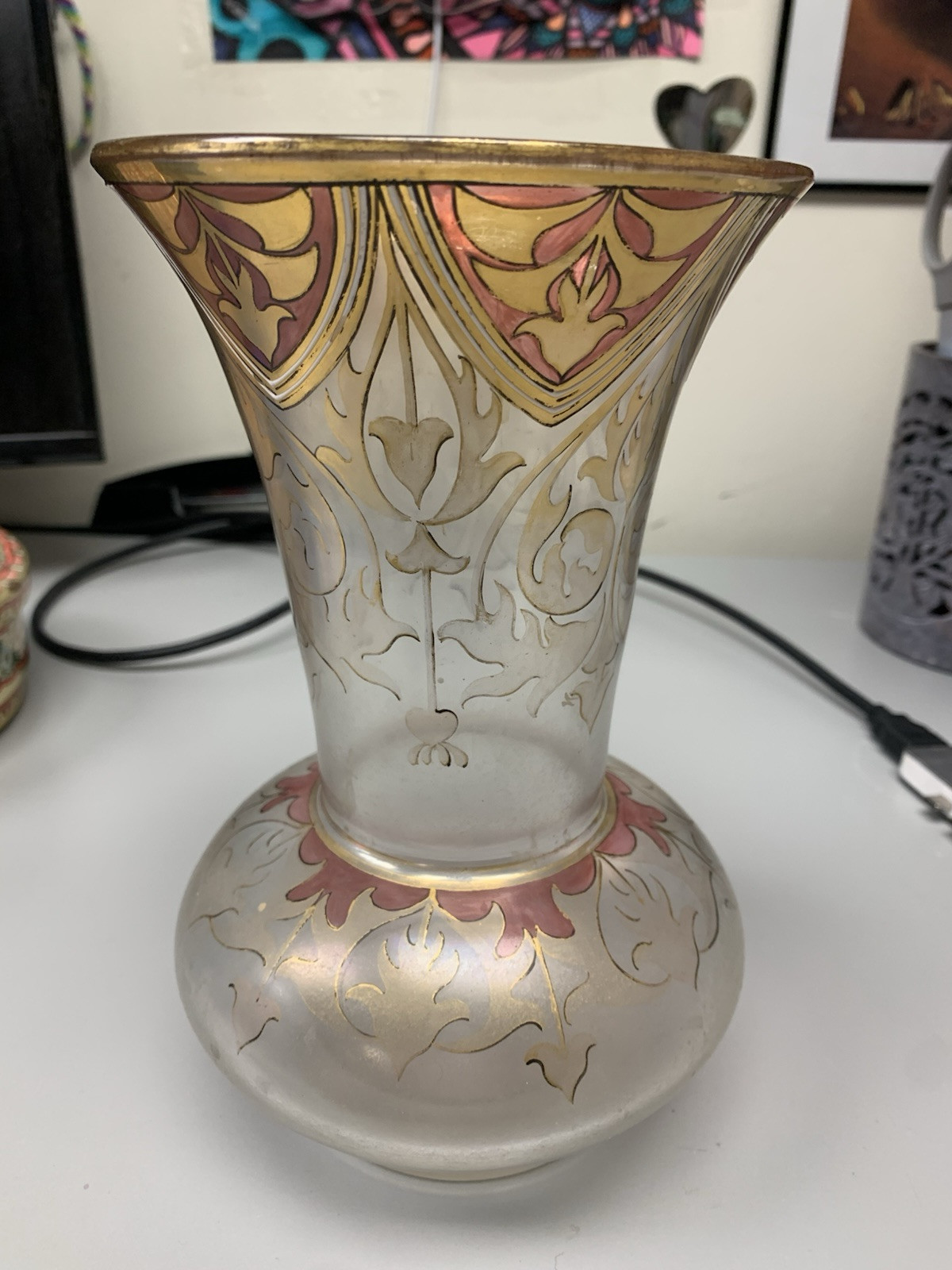 FRITZ HECKERT ART NOUVEAU GLASS VASE Marked “FH. 490/10. 1189.”