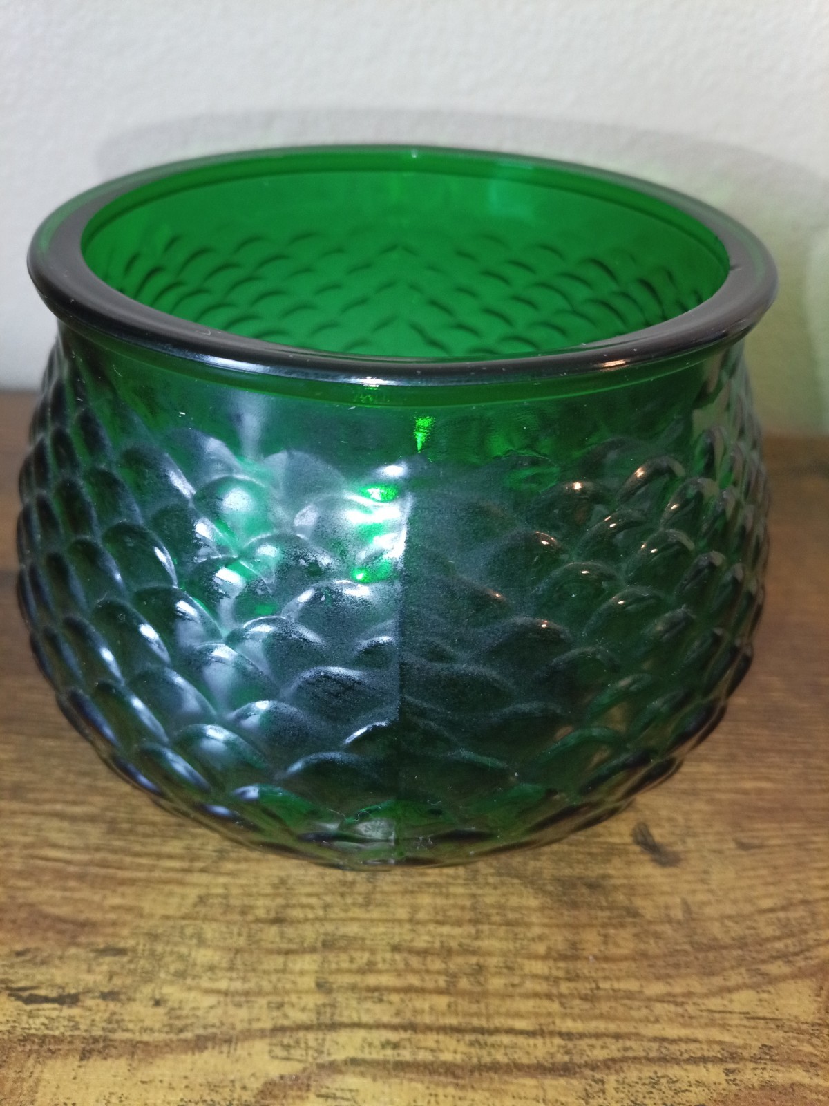 Vintage E. O. Brody Co. Forest Green Fish Scale Glass Vase Bowl MCM Style 4.5”