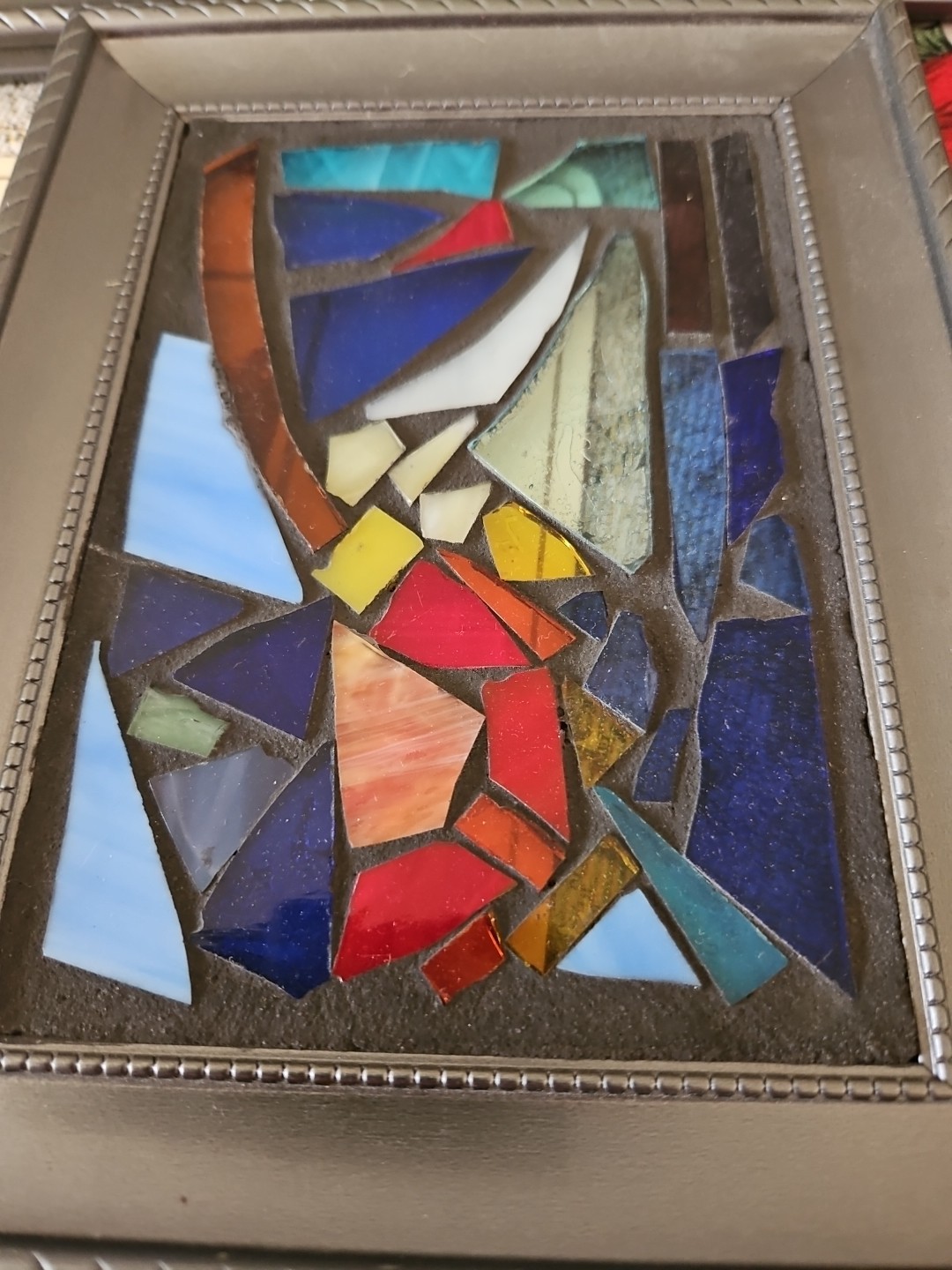 Lot Of 3 Handmade Stained Glass Abstract Art Framed Pictures 9″ X 6.75″