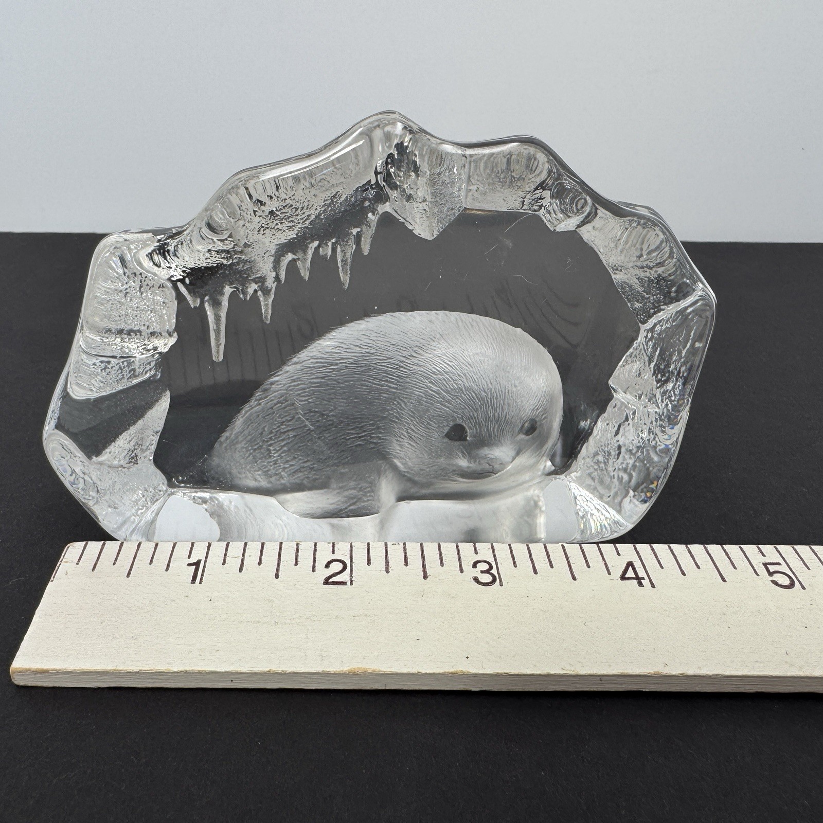Lot/2 Signed Crystal Paperweight Sculptures Mats Jonasson Seal Nybro Wolf Sweden
