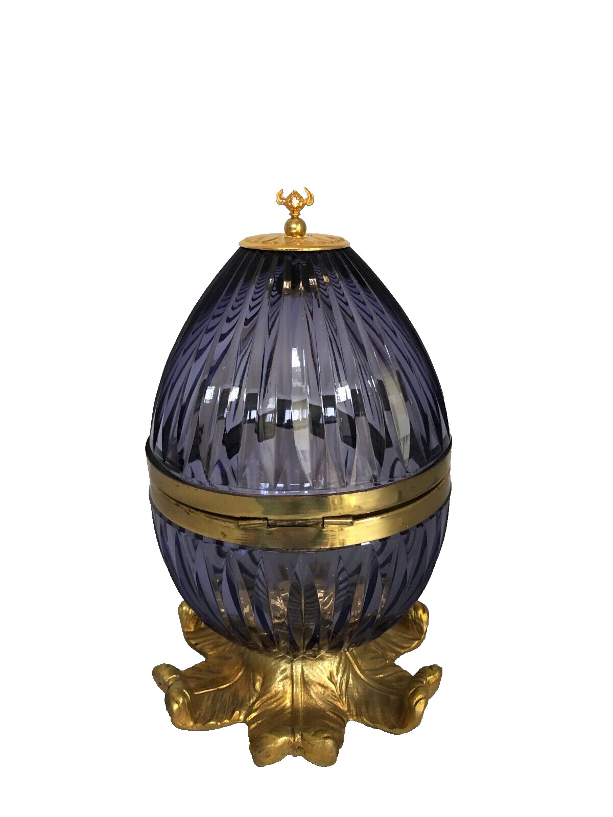 Antique French Hand Cut Light Amethyst Color Hinged Box with Double Head Eagle.