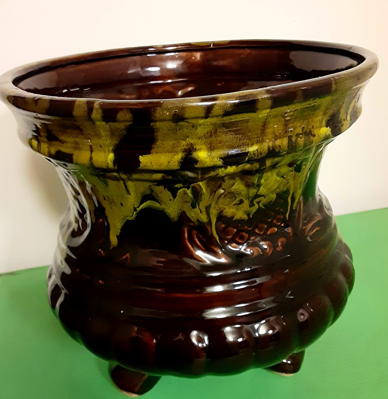 Vintage MCM Footed Large Planter Pottery Neon Lava Glazed California Originals