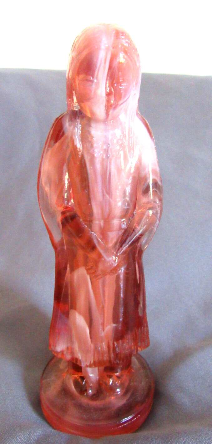 J.B. Craig Art Glass Peach & white slag Indian Maiden Girl Figurine 5 1/2 “