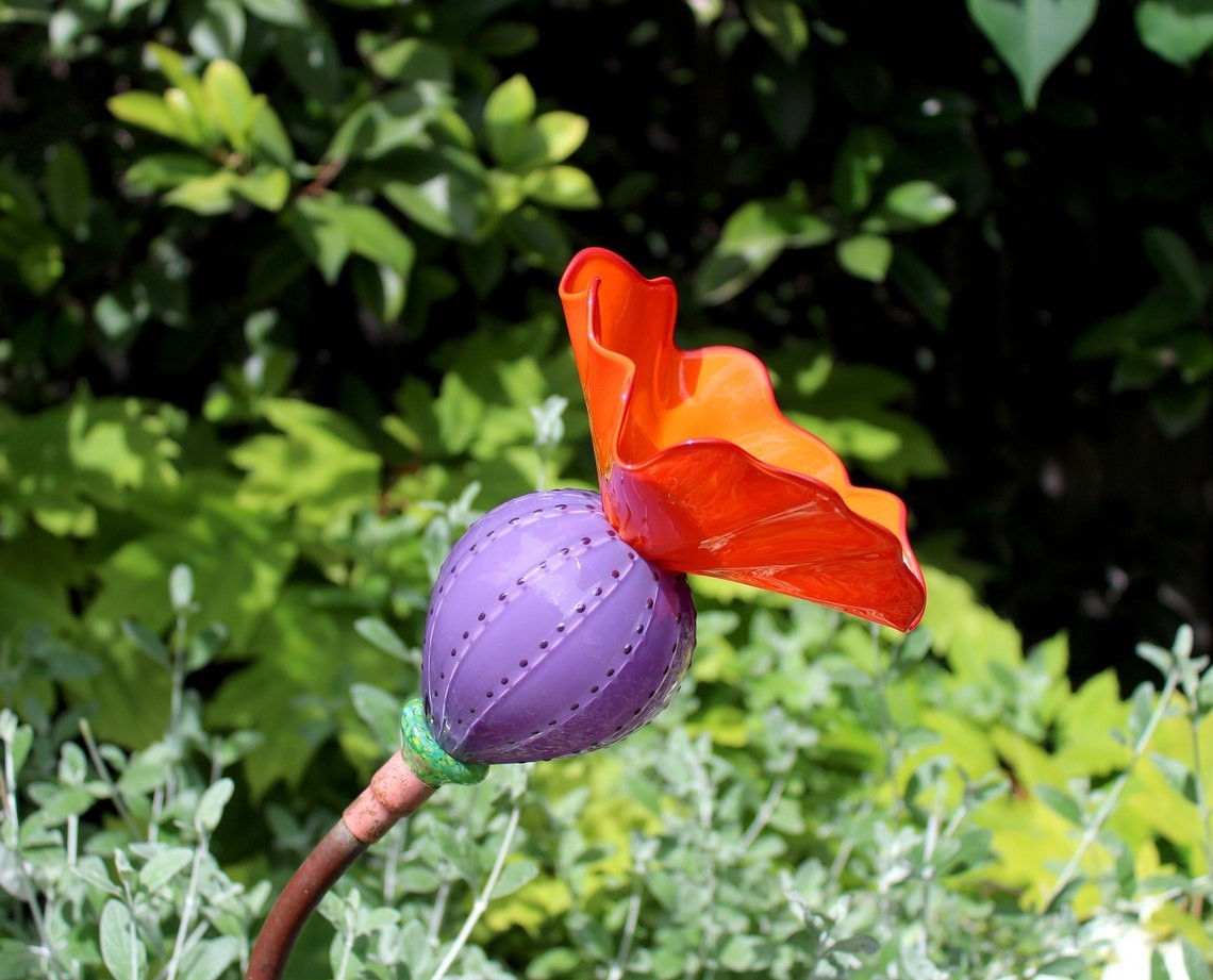 Blown Glass Purple/Orange Garden Flower