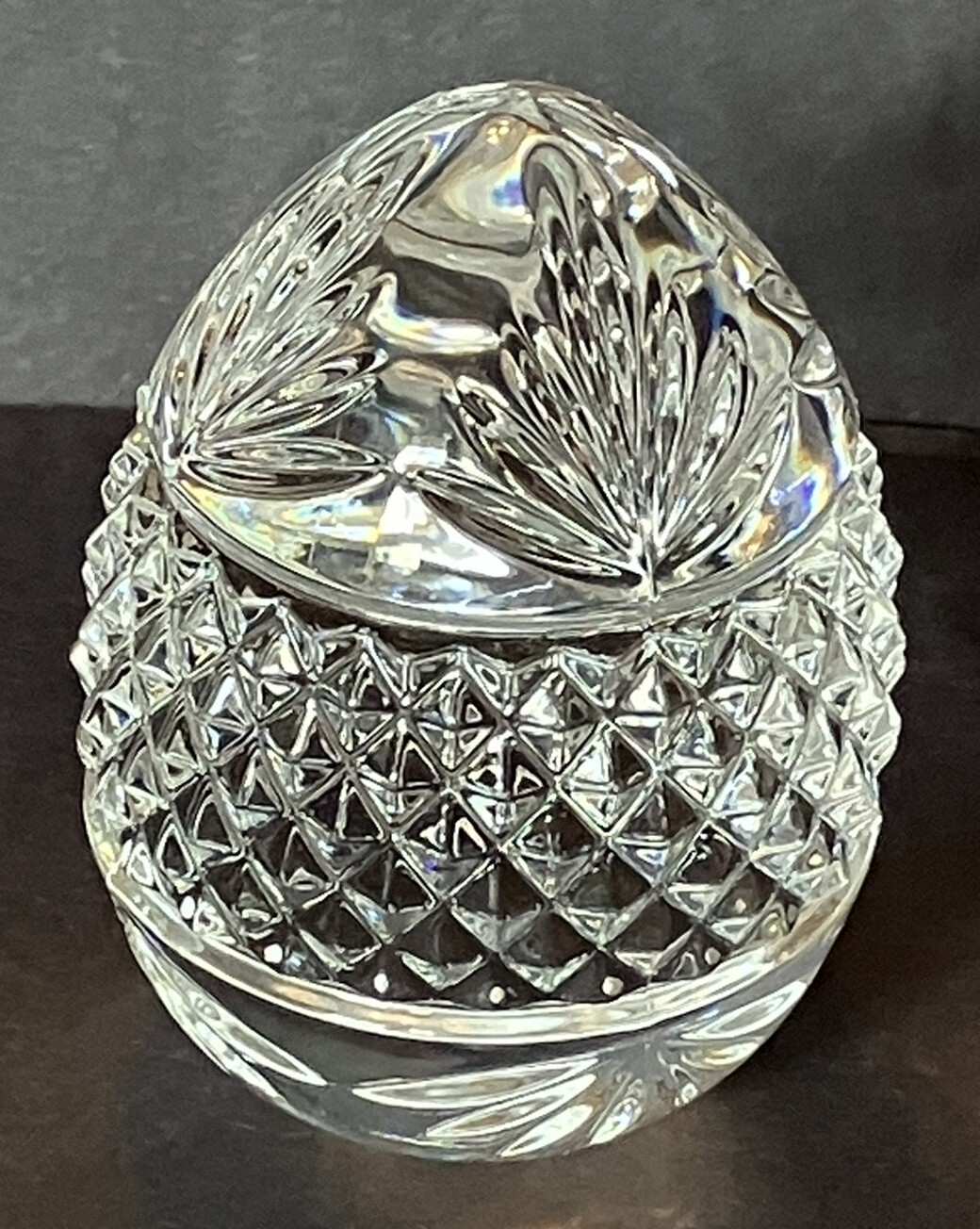 Lead Crystal Textured Egg Shaped Paperweight France 3.25 Inches