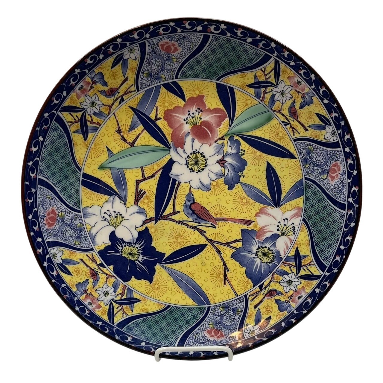 Vintage Kutani Japan Porcelain Charger Plate 15″ Floral Bird Hand Painted