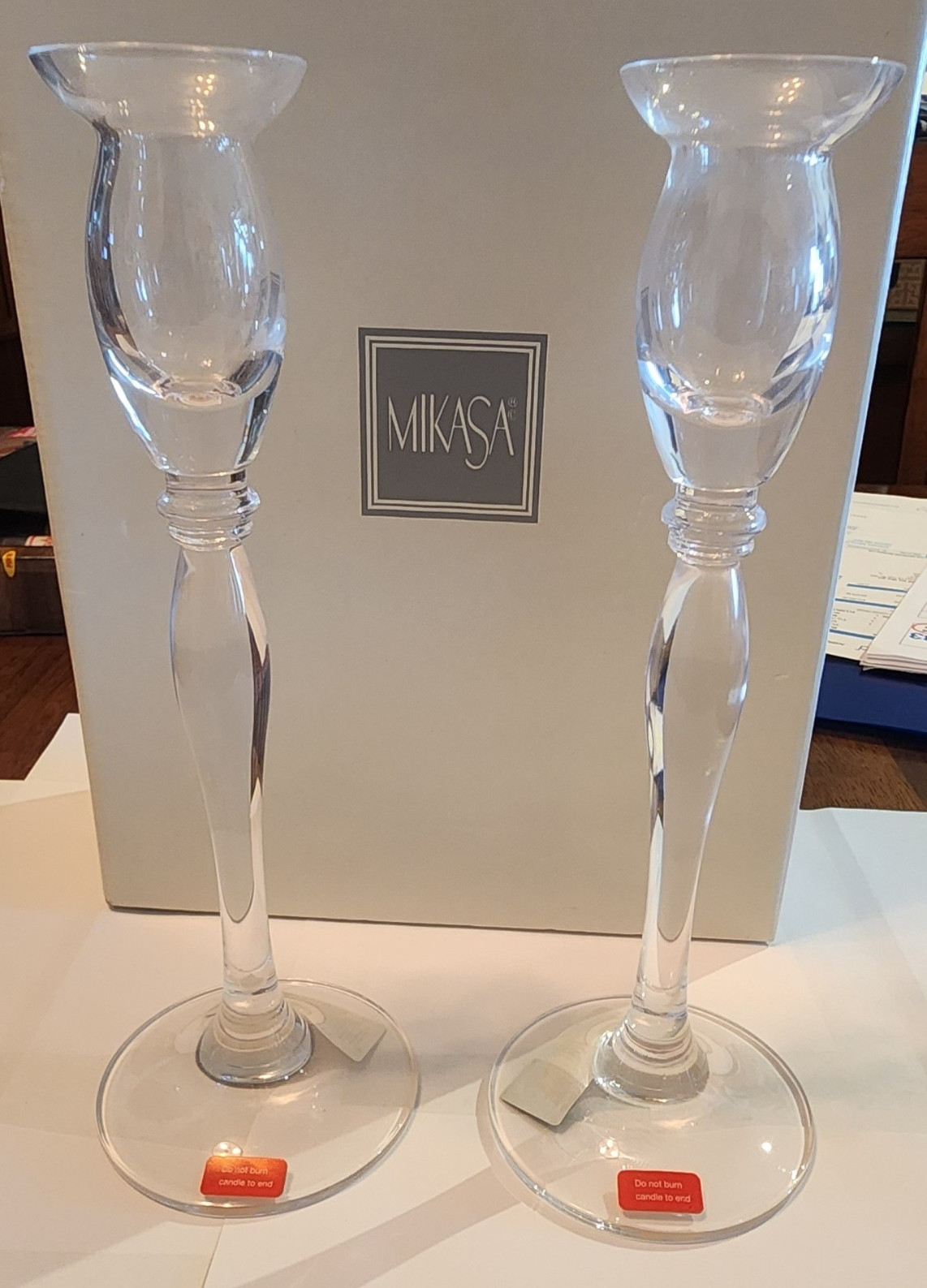 Mikasa Ballet T9979-339 Clear Glass Candle Holder Pair Austria