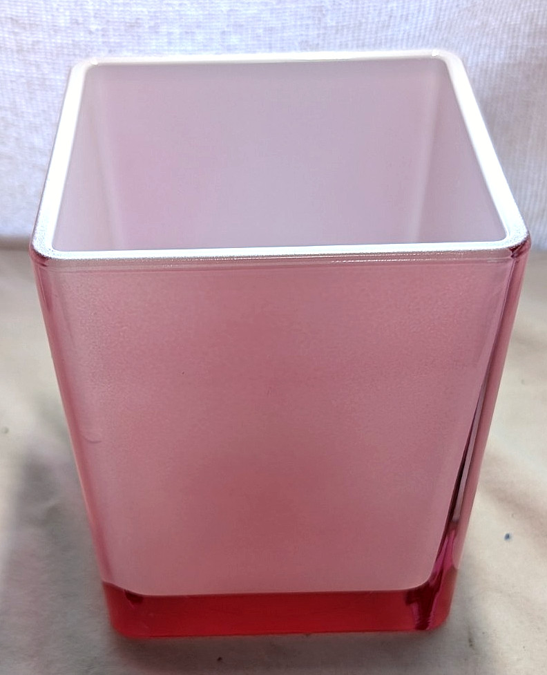 Teleflora White Opaque Pink Glass Vase 4″ x 4″ x 4.75″ Made in Poland