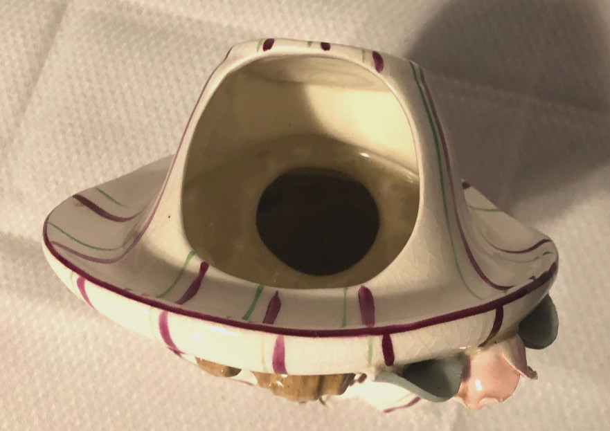 Vintage Porcelain 1956 Napco Lady Head Vase Planter/Girl Striped Bonnett & Bow