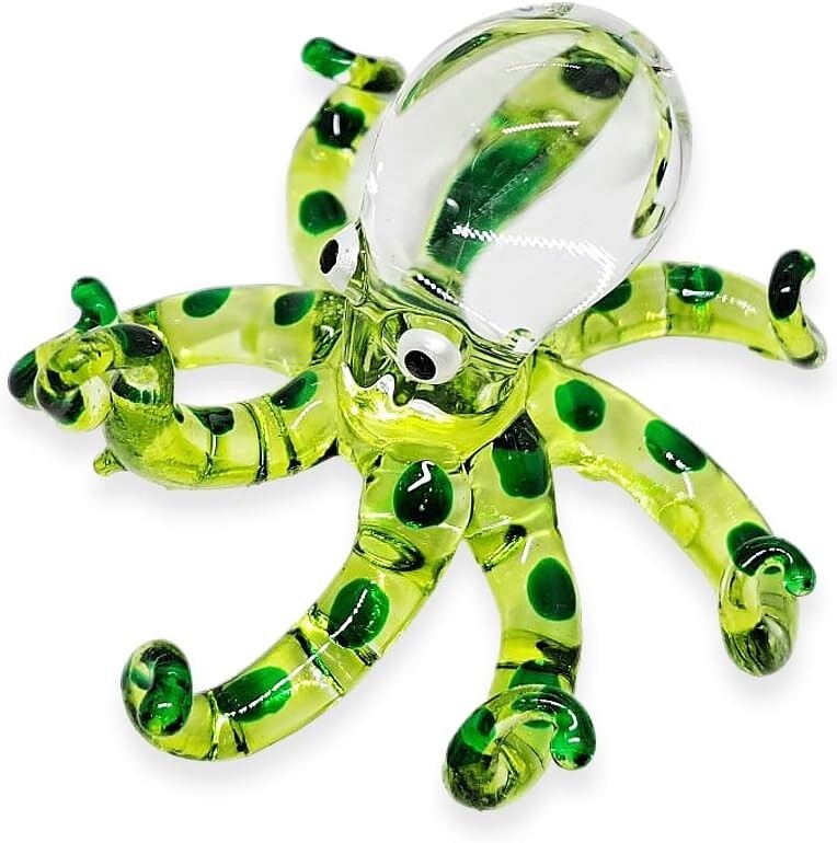 2⅜” L Green Octopus Glass Squid Miniature Sealife Aquarium Decor Animal Figurine