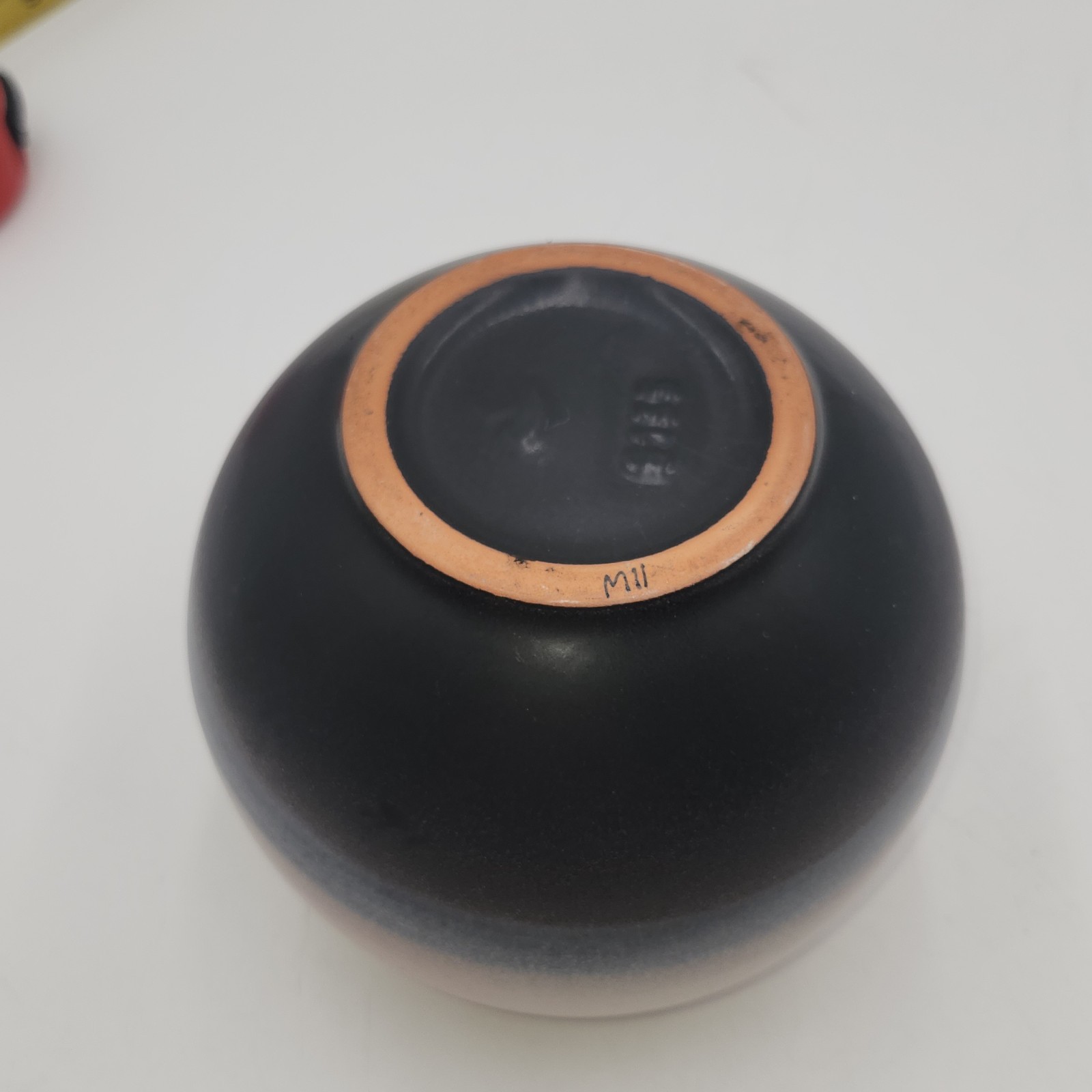 Vintage ORB pink gray Pottery Vase round Sphere Signed
