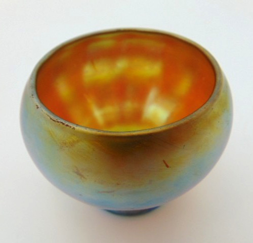 Antique Frederick Carder # 514 Gold / Blue STEUBEN AURENE Art Glass Mini Vase