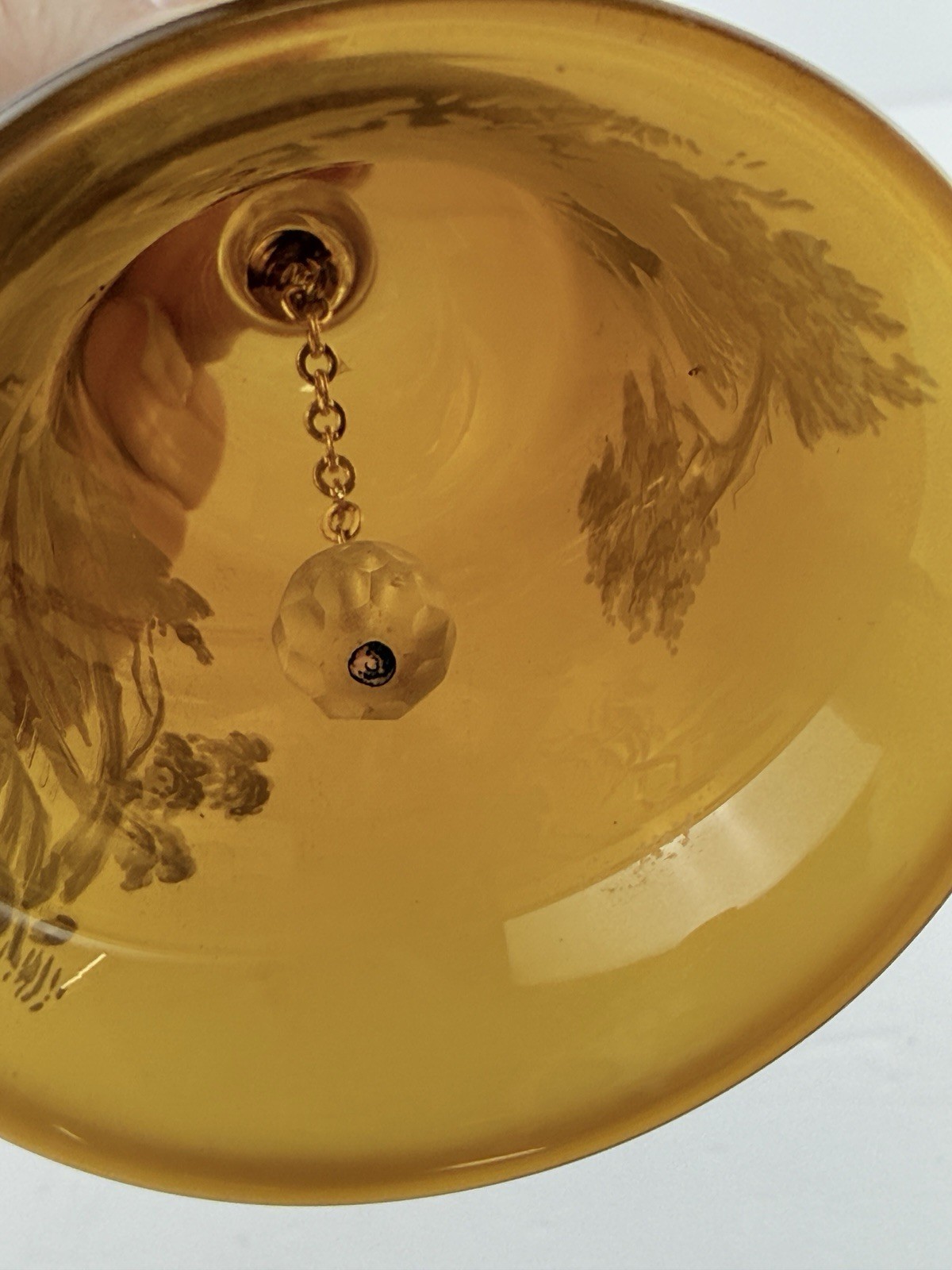 Vintage Amber Clear Handle Crystal Bell 5 Inch Etched Horse And Rider Delicate
