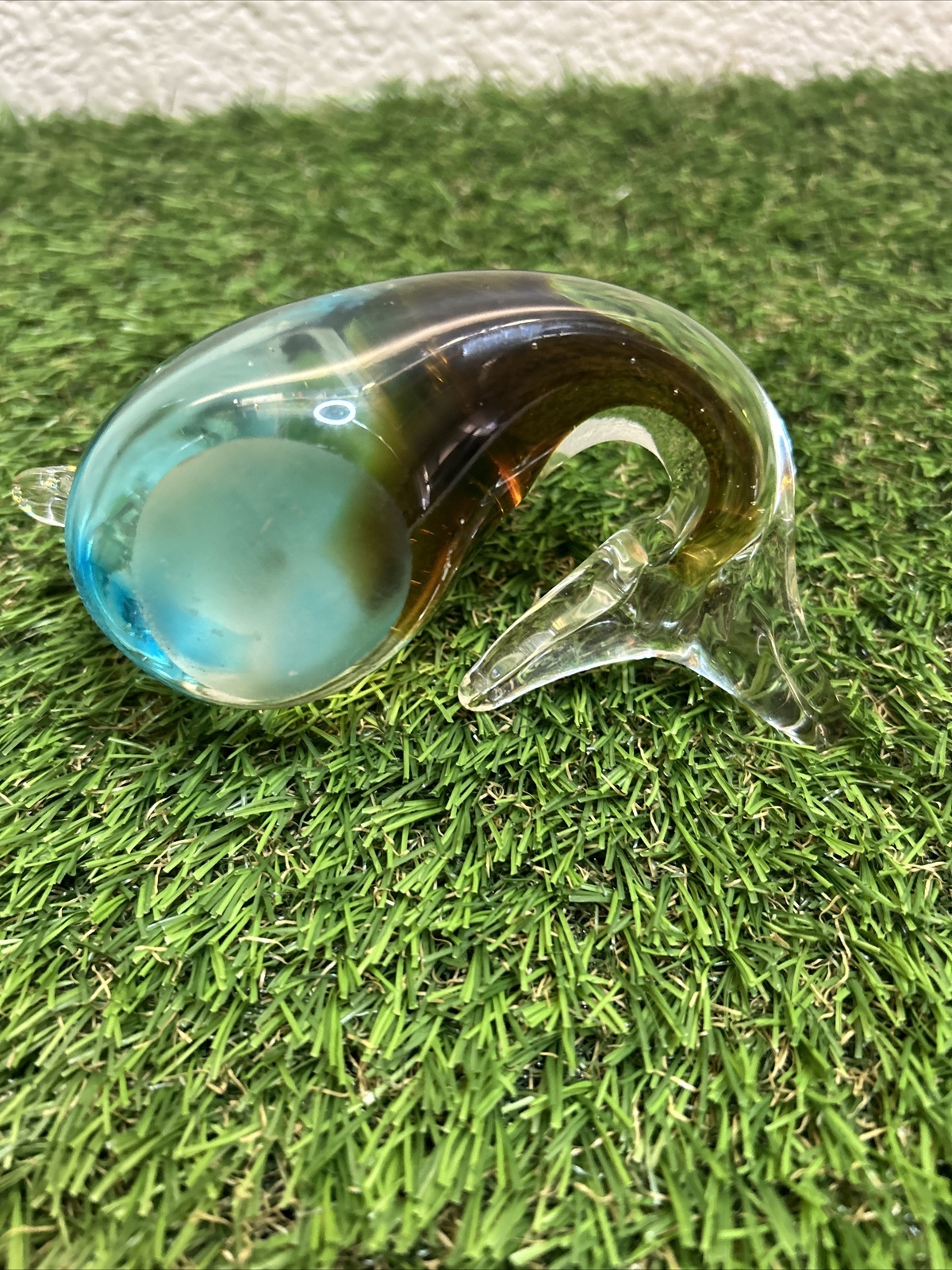 Vtg Handblown Glass Venetian Yellow, Blue, Green, Seal Sea Lion Paperweight