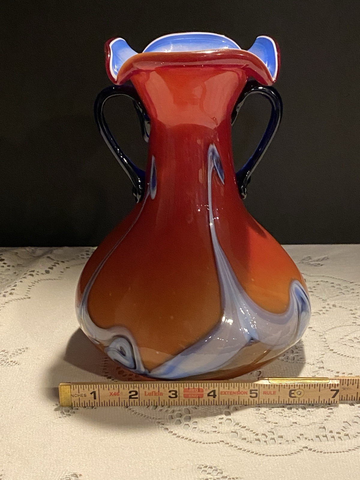 Vintage Hand Blown Swirl Design Russian Art Glass Vase From Azerbaijani .