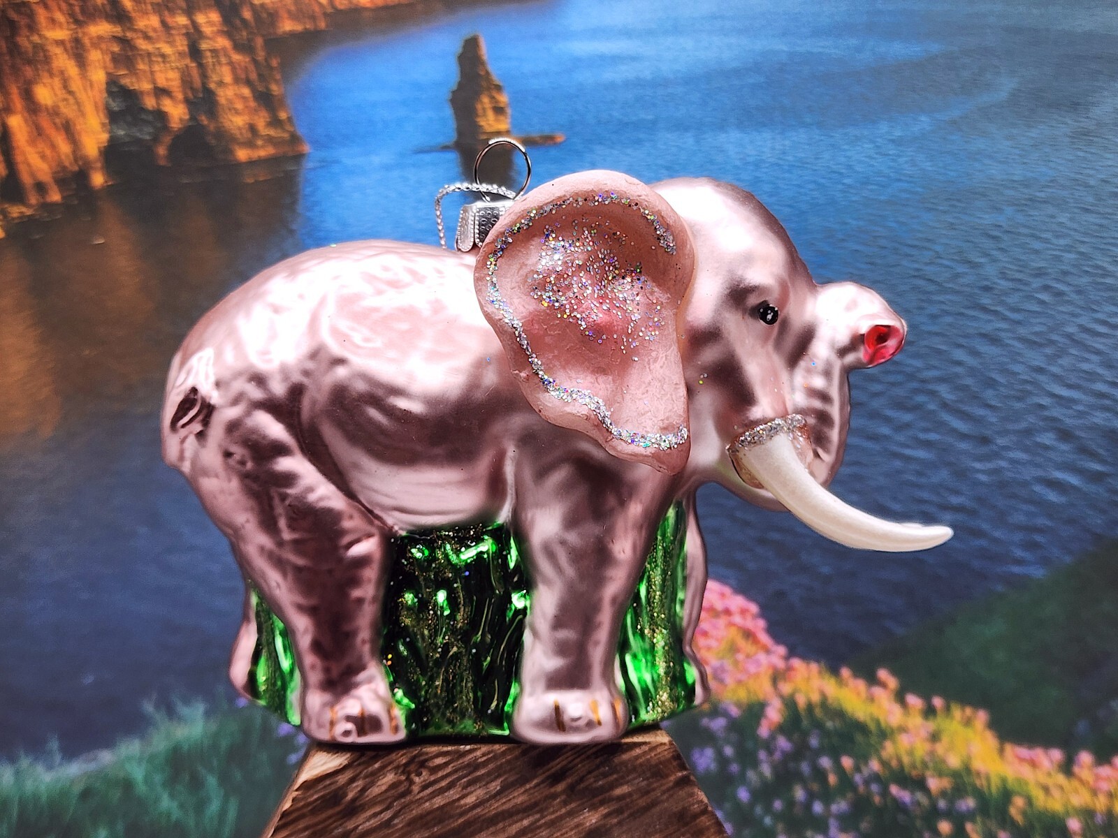 Blown Glass Pink Elephant animal Zoo Christmas Ornament NWT