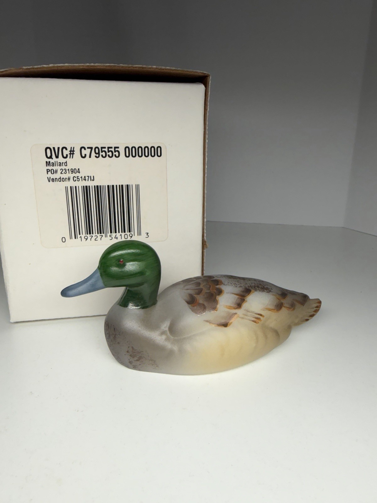 Vintage Fenton Glass Mallard Duck Milky Art Glass Hand Painted With Box