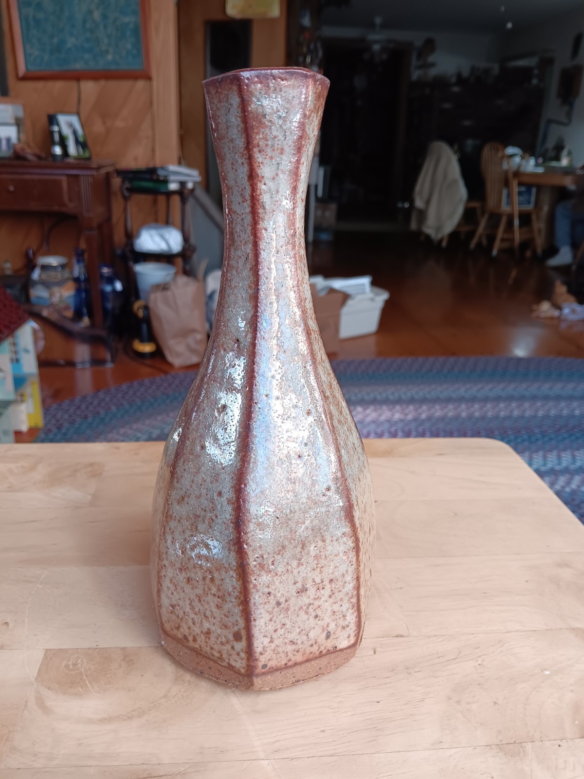 BROWN 8 3/4″ STONEWARE VASE. 920