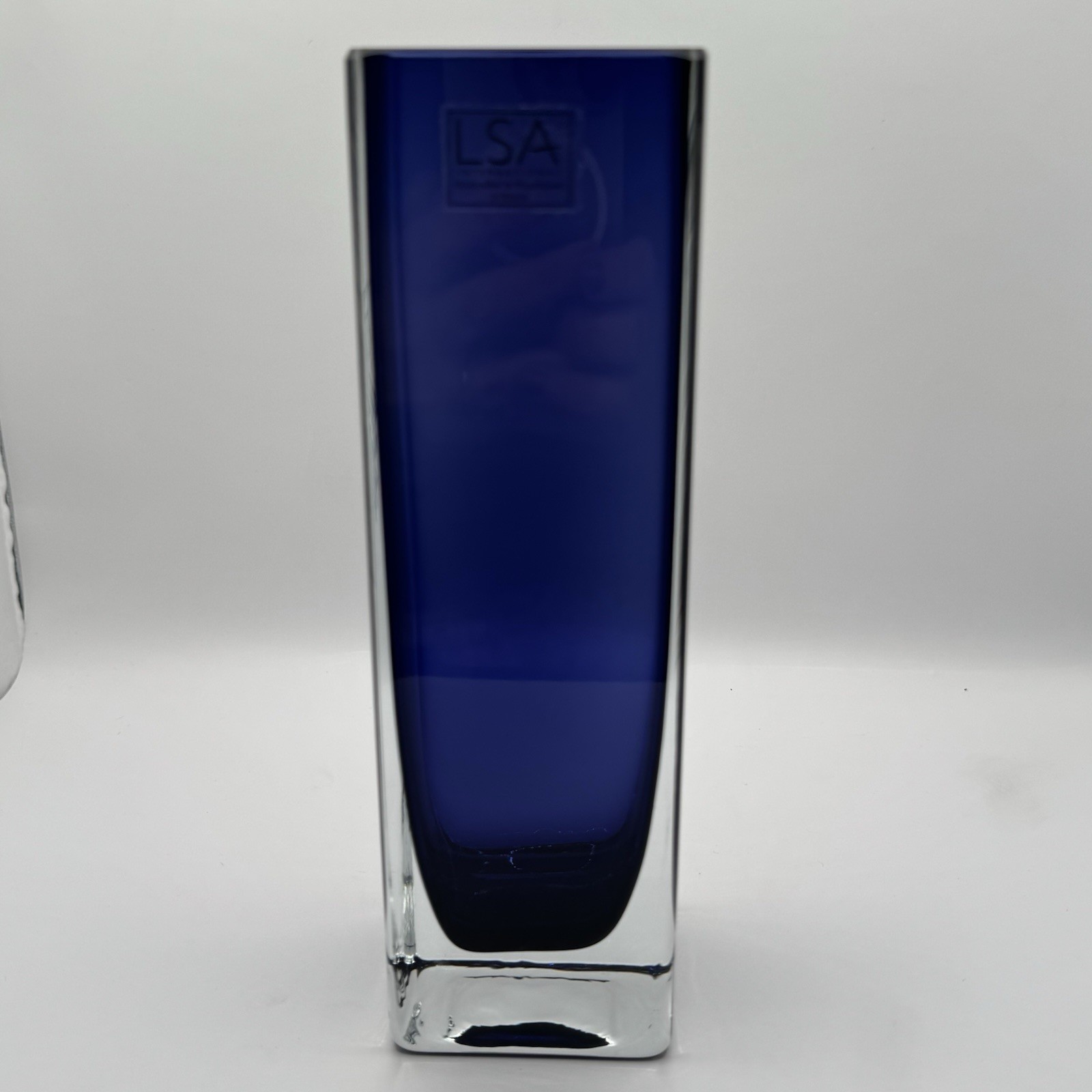 Cobalt Blue/Clear Mouth Blown Art Glass 8” Tall Vase LSA International Poland