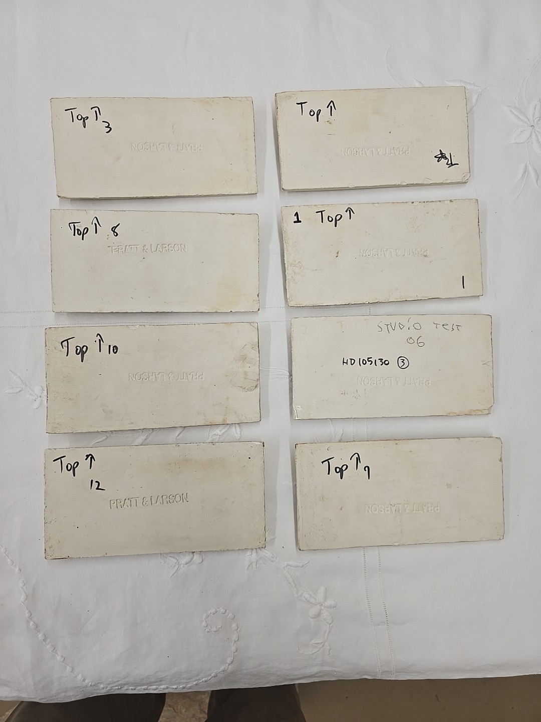 Pratt & Larson Pinecone & Branch Lot of 8 Tiles 4×8″, See Pics, Minor Chips